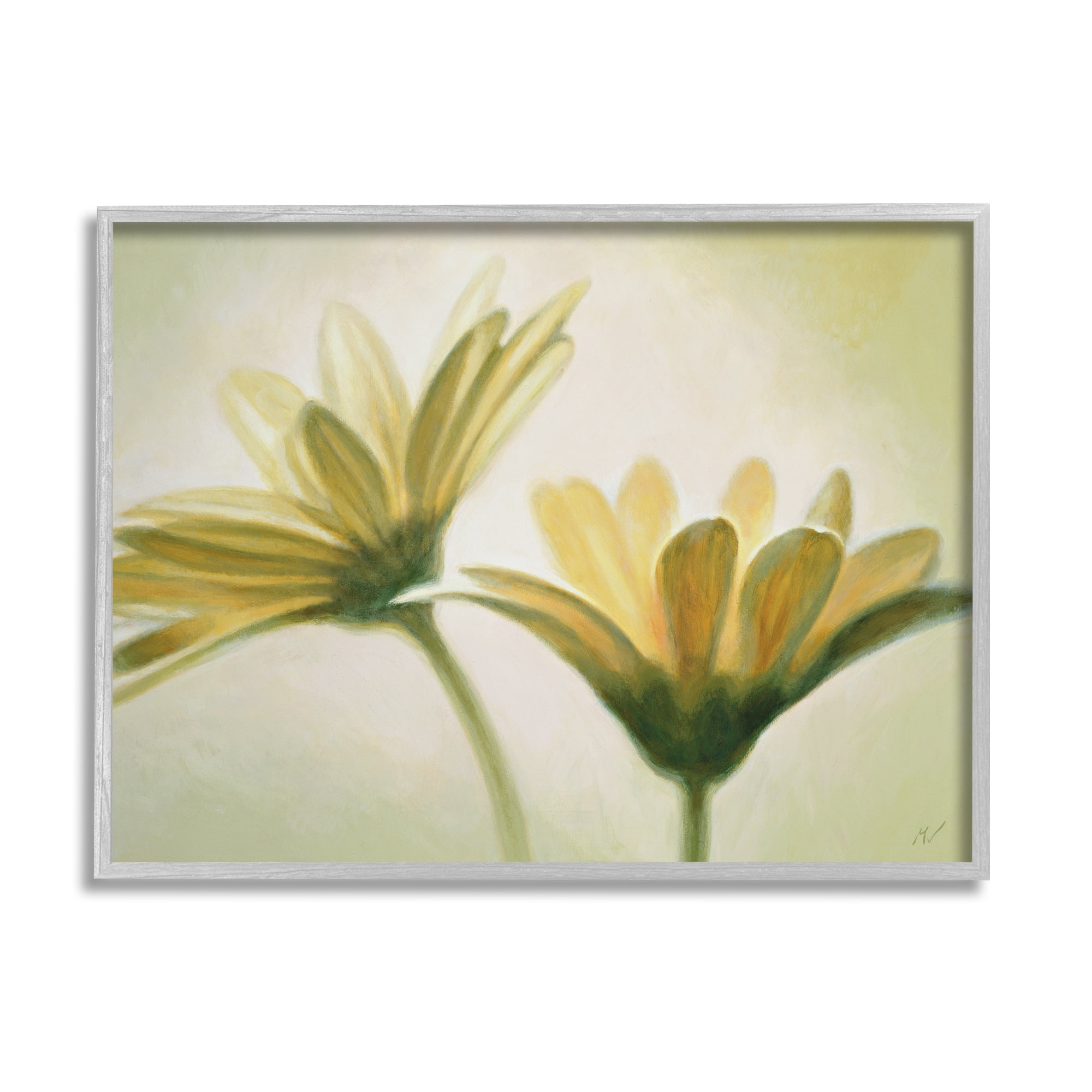 Stupell Industries Two Daisies Painting Botanical & Floral Painting Gray Framed Art Print Wall Art, 30 x 24