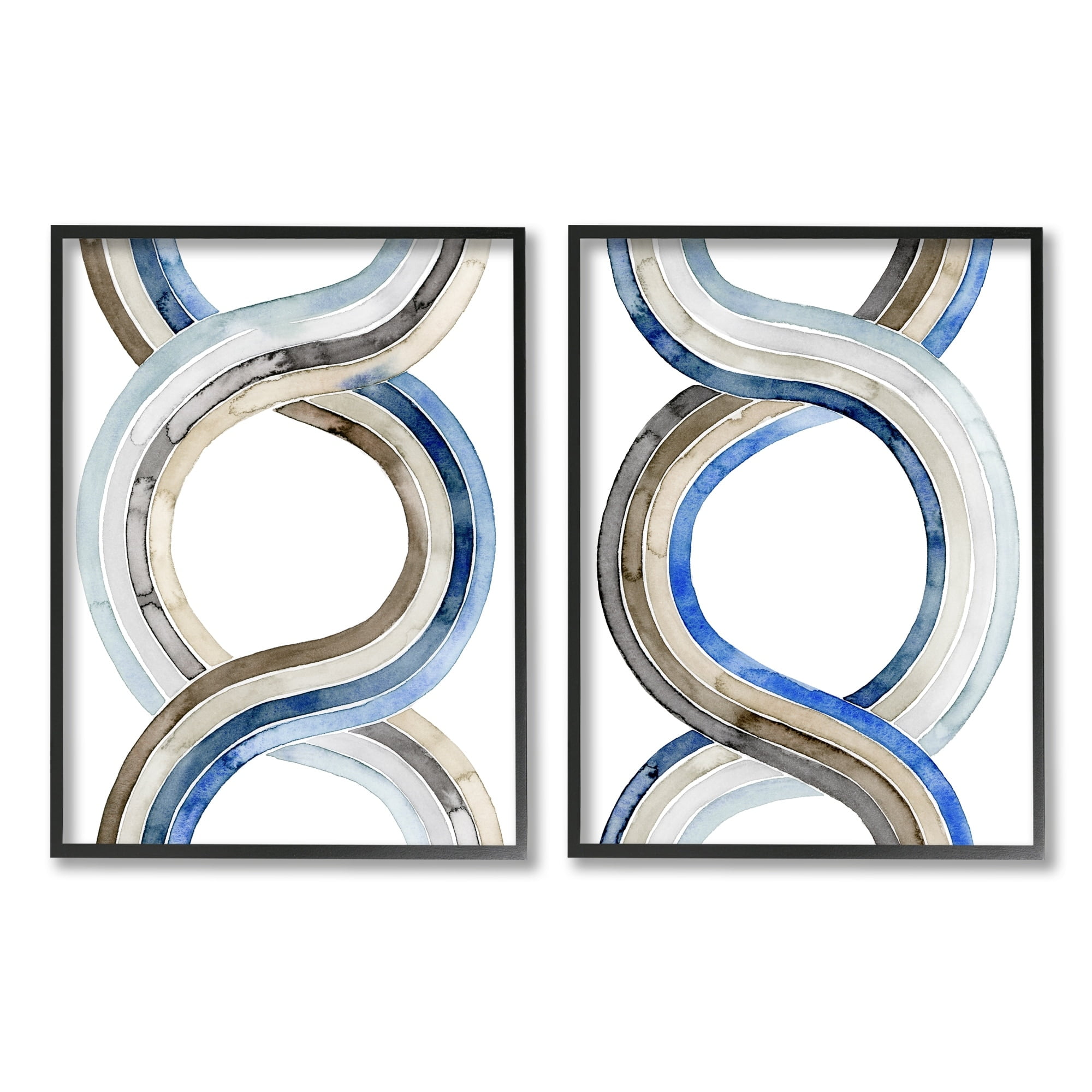 Stupell Industries Two Dimensional Spiral Helix Brown Blue Abstract Lines Paintings Black Framed Art Print Wall Art Set of 2, 11x14, by Grace Popp