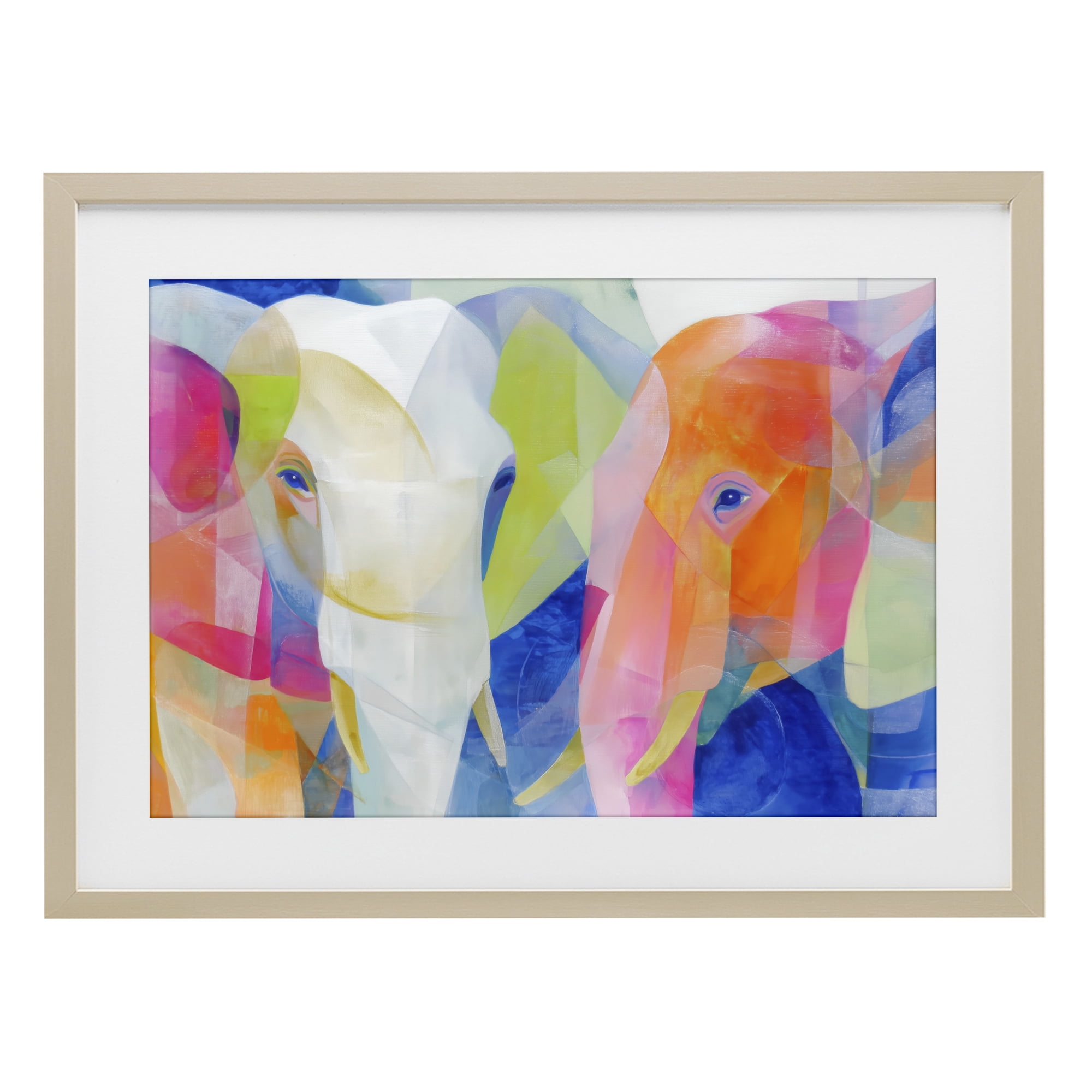 Stupell Industries Two Elephants Geometric Composition Birch Framed Print Under Glass, design by Chromatic Storm Studio