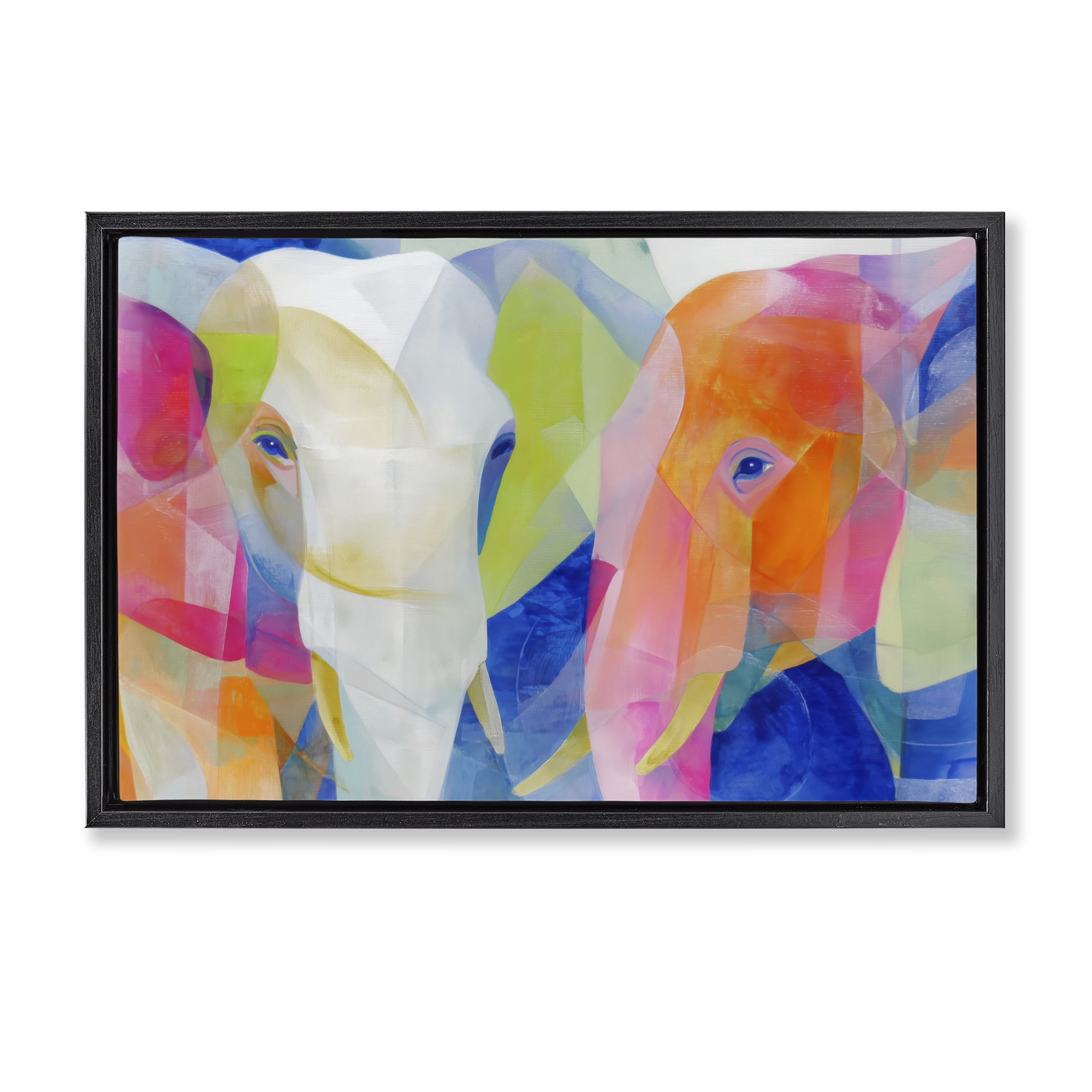 Stupell Industries Two Elephants Geometric Composition Black Framed Floater Canvas Wall Art, design by Chromatic Storm Studio