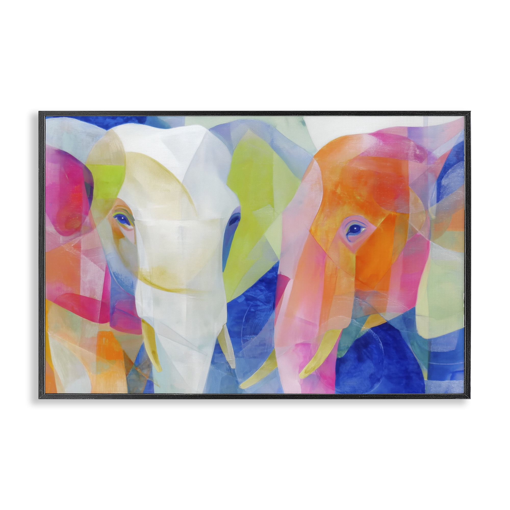 Stupell Industries Two Elephants Geometric Composition Black Framed Giclee Art, design by Chromatic Storm Studio