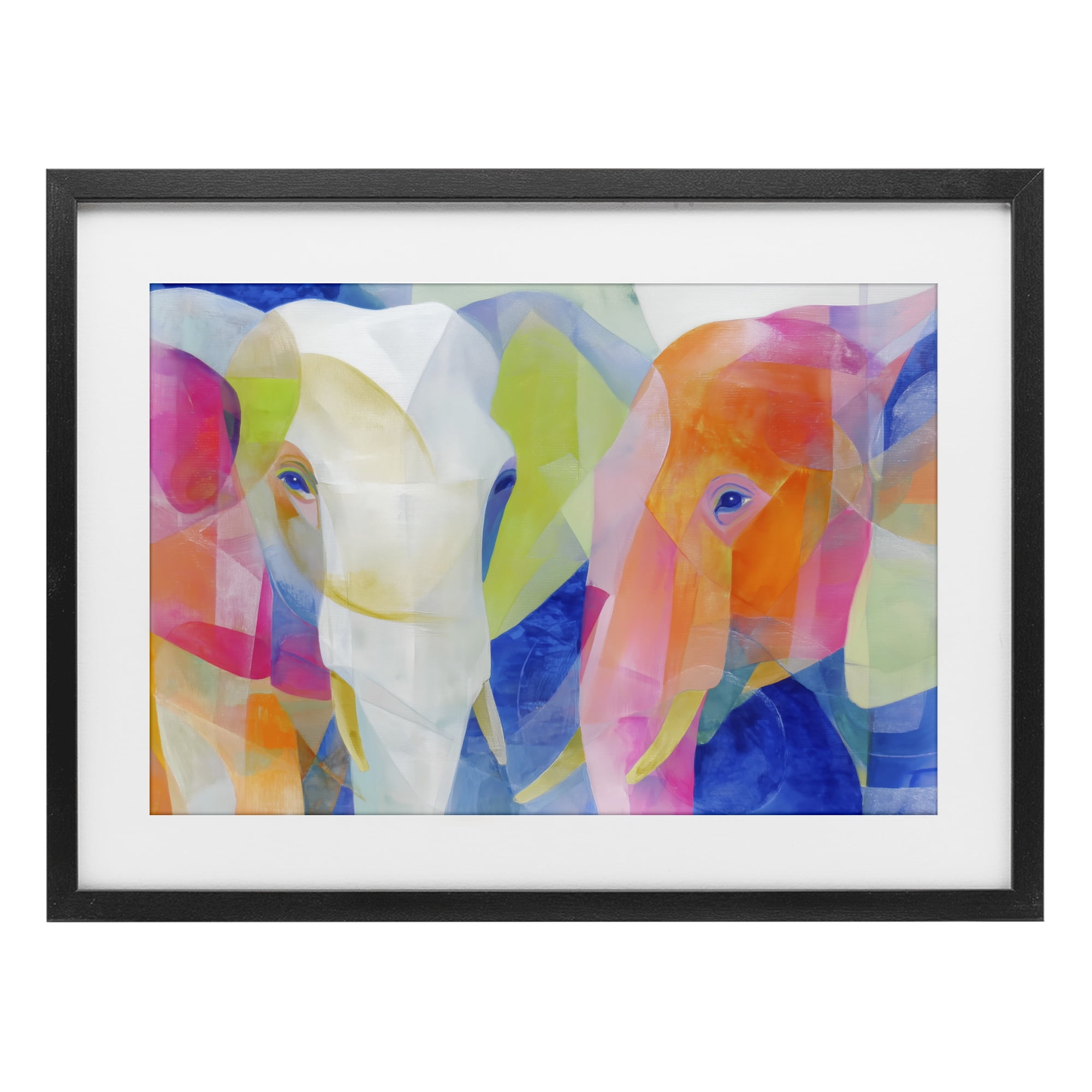 Stupell Industries Two Elephants Geometric Composition Black Framed Print Under Glass, design by Chromatic Storm Studio