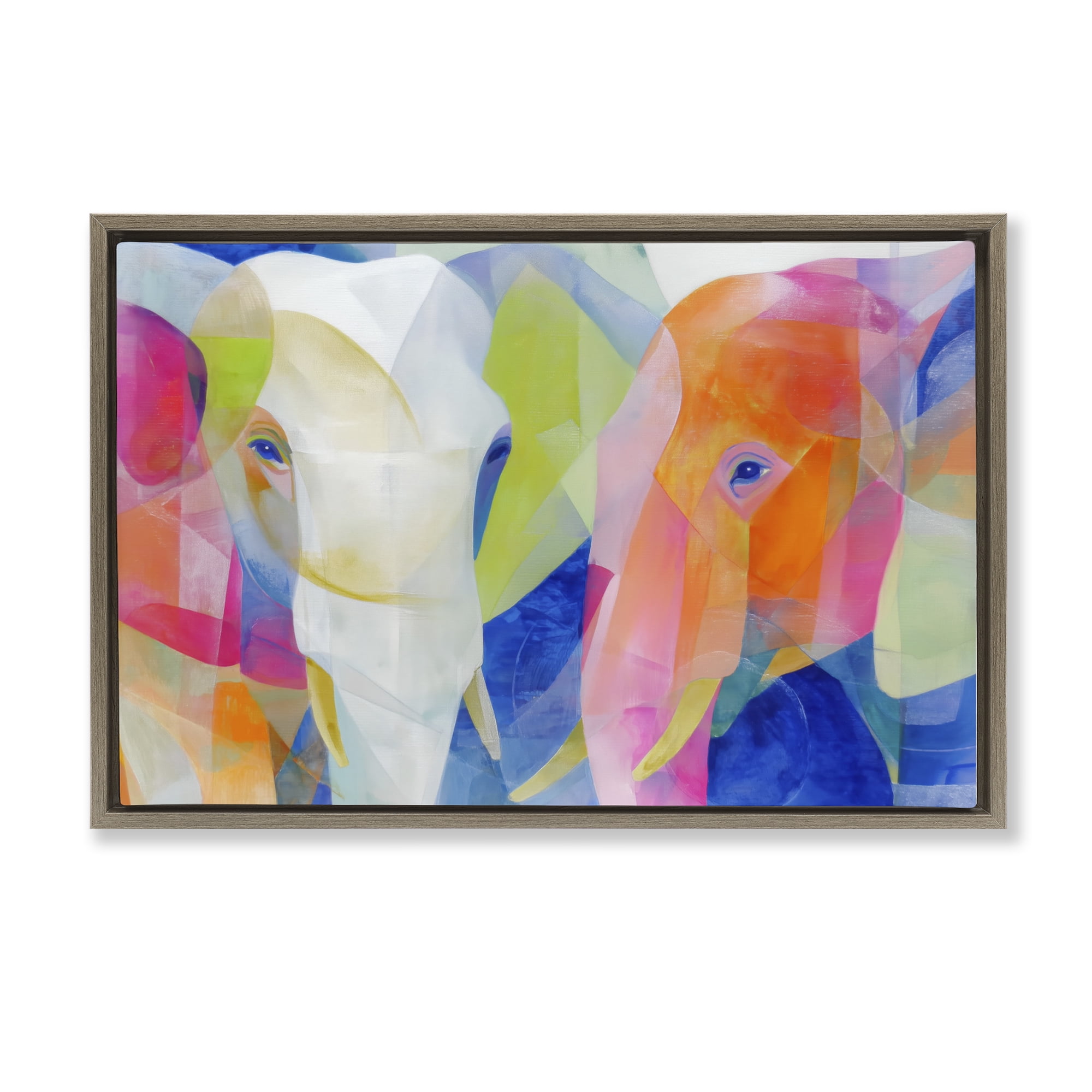 Stupell Industries Two Elephants Geometric Composition Brown Framed Floater Canvas Wall Art, design by Chromatic Storm Studio
