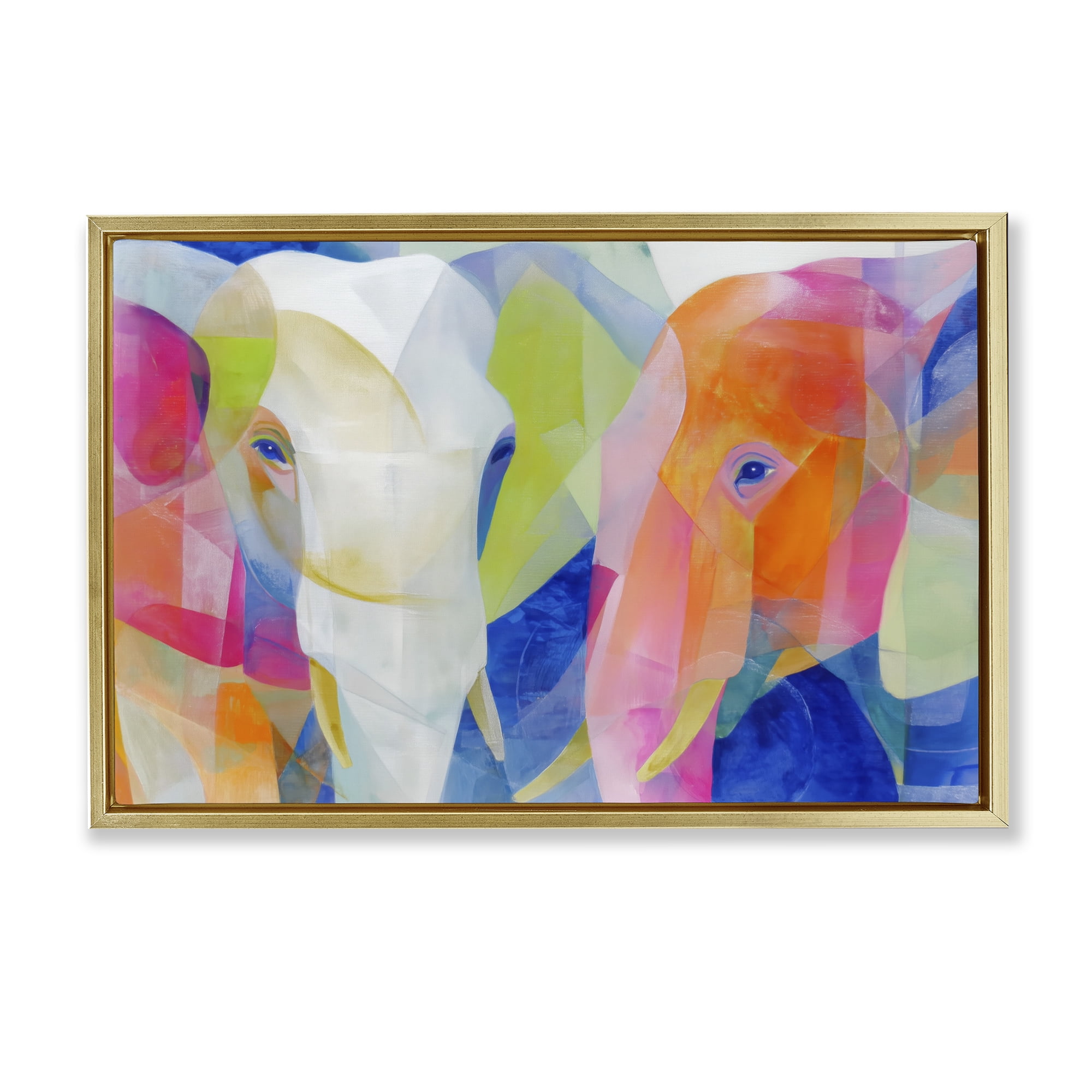 Stupell Industries Two Elephants Geometric Composition Gold Framed Floater Canvas Wall Art, design by Chromatic Storm Studio