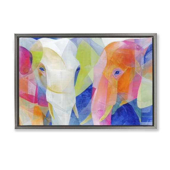 Stupell Industries Modern Two Elephants Geometric Composition Gray Floating Frame Canvas Art, 31 x 21, by Chromatic Storm Studio