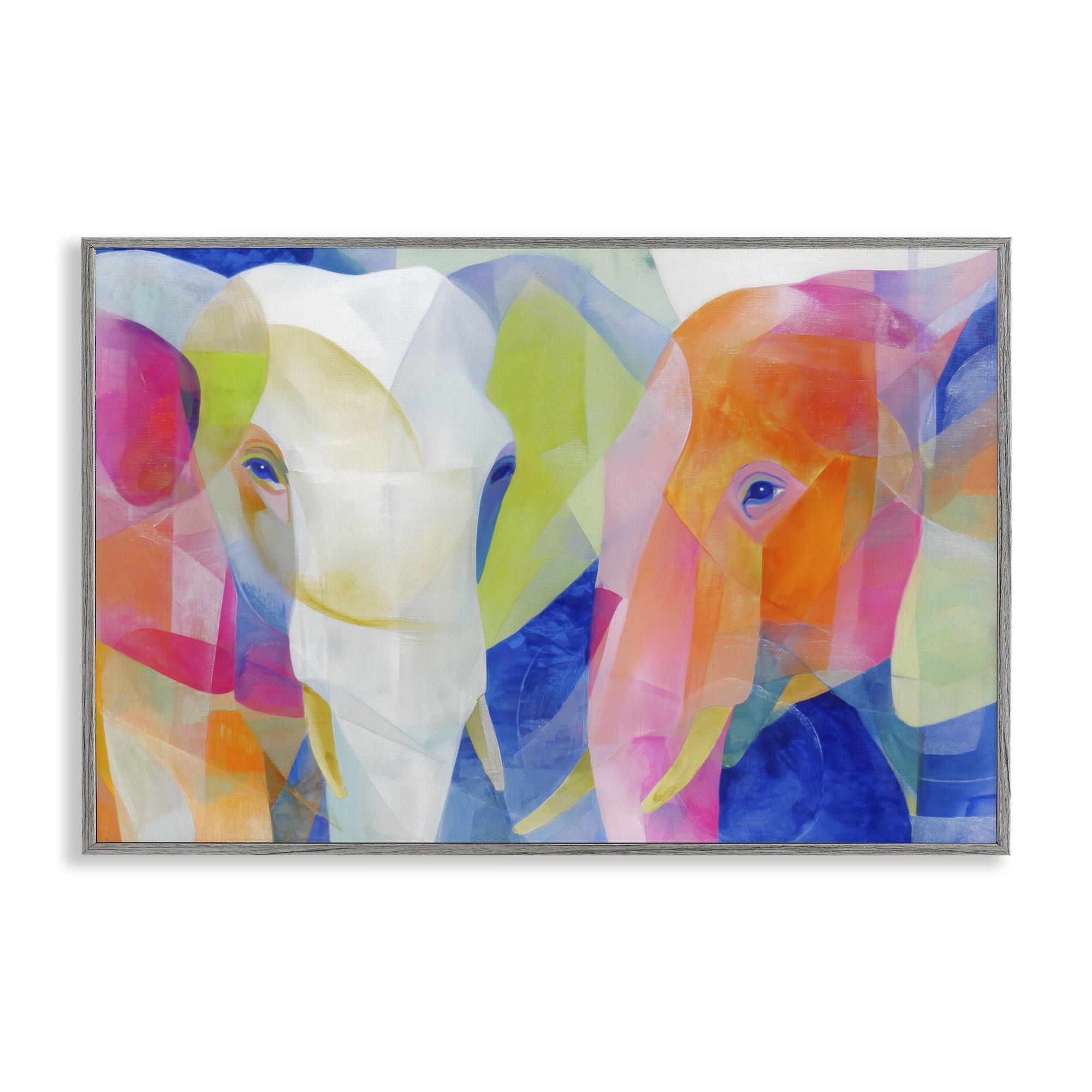 Stupell Industries Two Elephants Geometric Composition Gray Framed Giclee Art, design by Chromatic Storm Studio