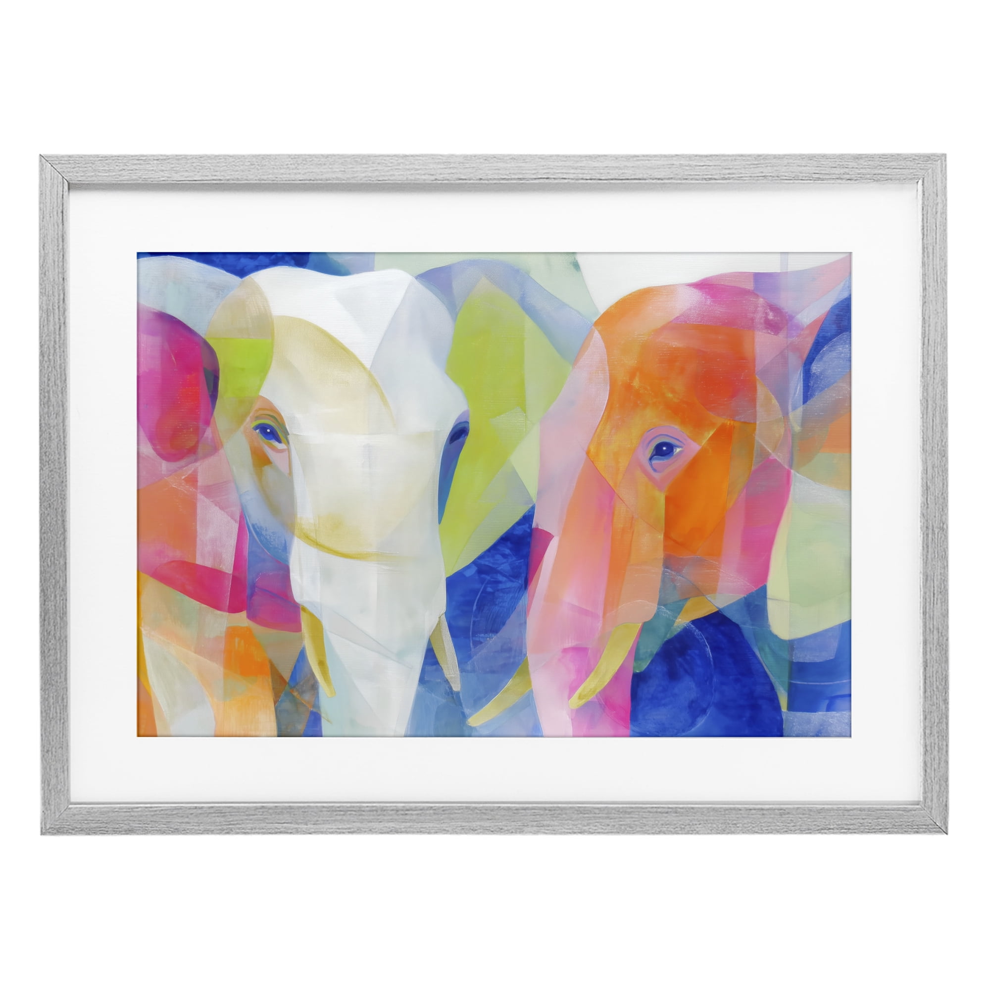 Stupell Industries Two Elephants Geometric Composition Gray Framed Print Under Glass, design by Chromatic Storm Studio