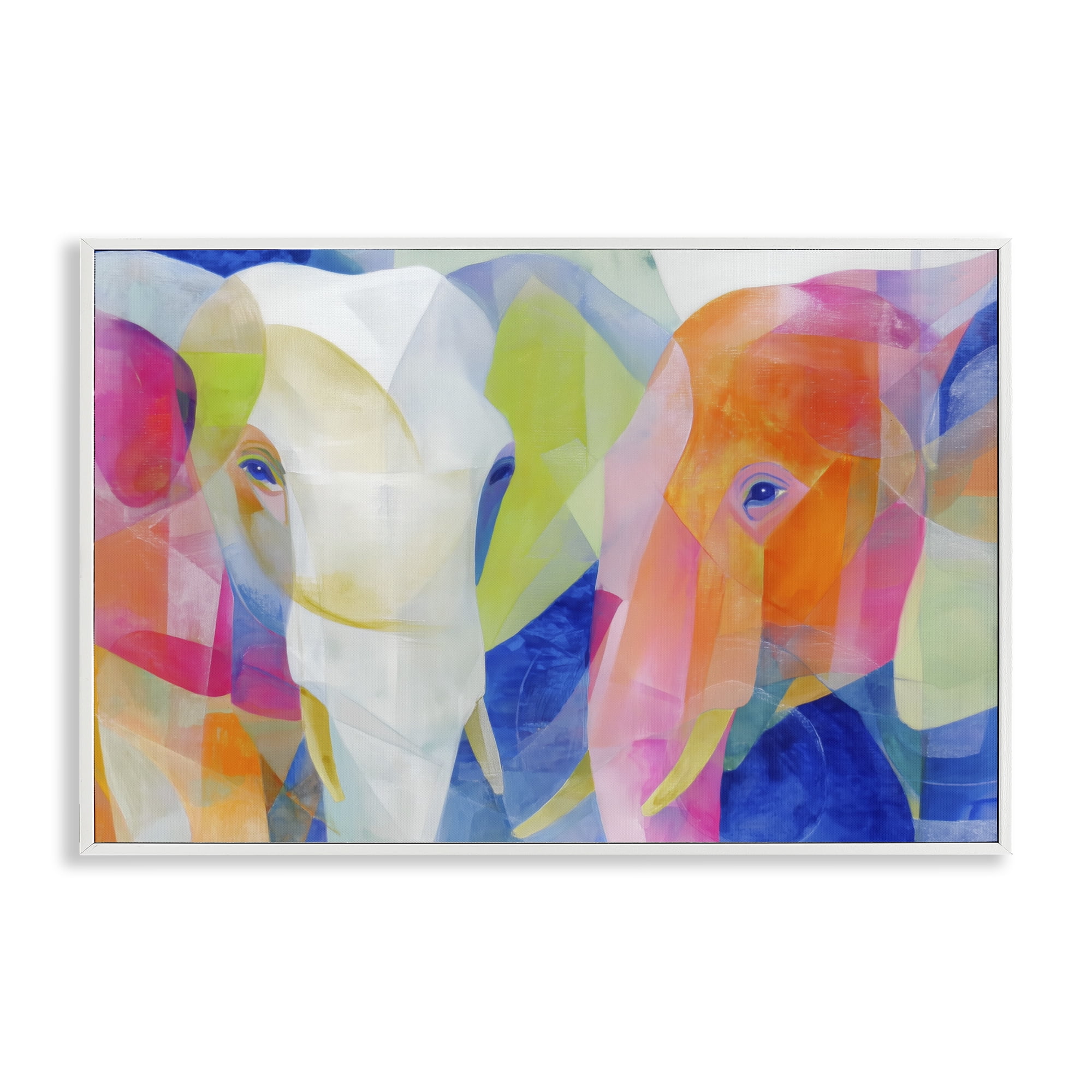 Stupell Industries Two Elephants Geometric Composition White Framed Giclee Art, design by Chromatic Storm Studio