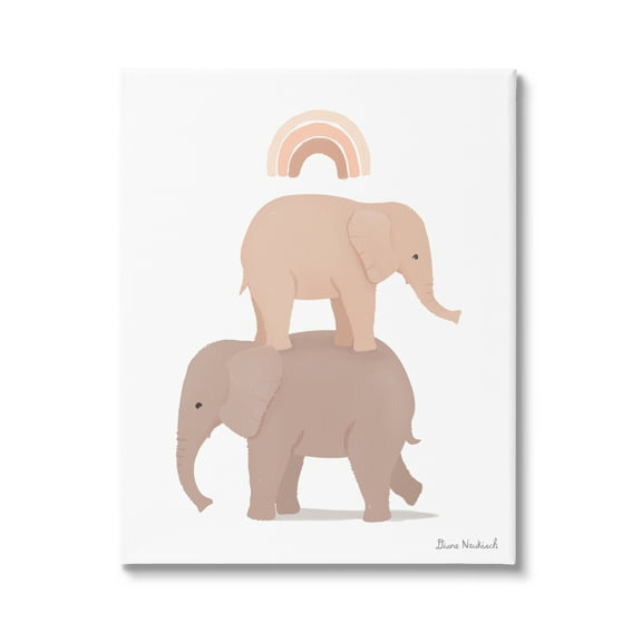 Stupell Industries Two Elephants Standing Under Rainbow Neutral Tones Graphic Art Gallery Wrapped Canvas Print Wall Art, Design by Diane Neukirch