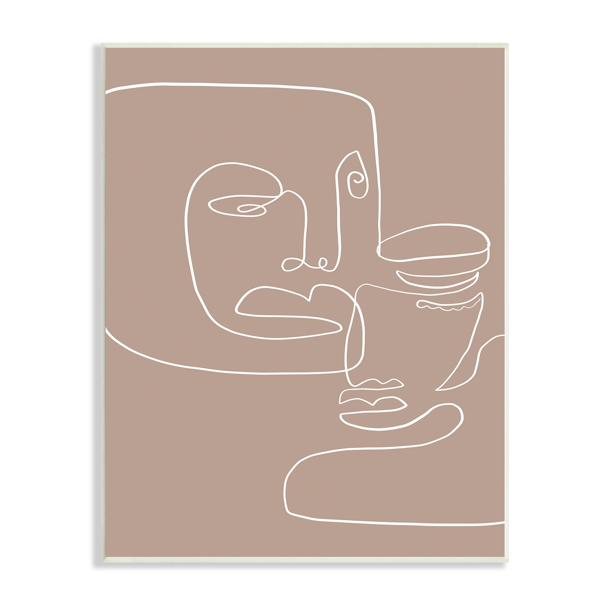 Stupell Industries Two Faces Single Line Drawing Brown Beige Abstract, 13 x 19,Design by Design Fabrikken