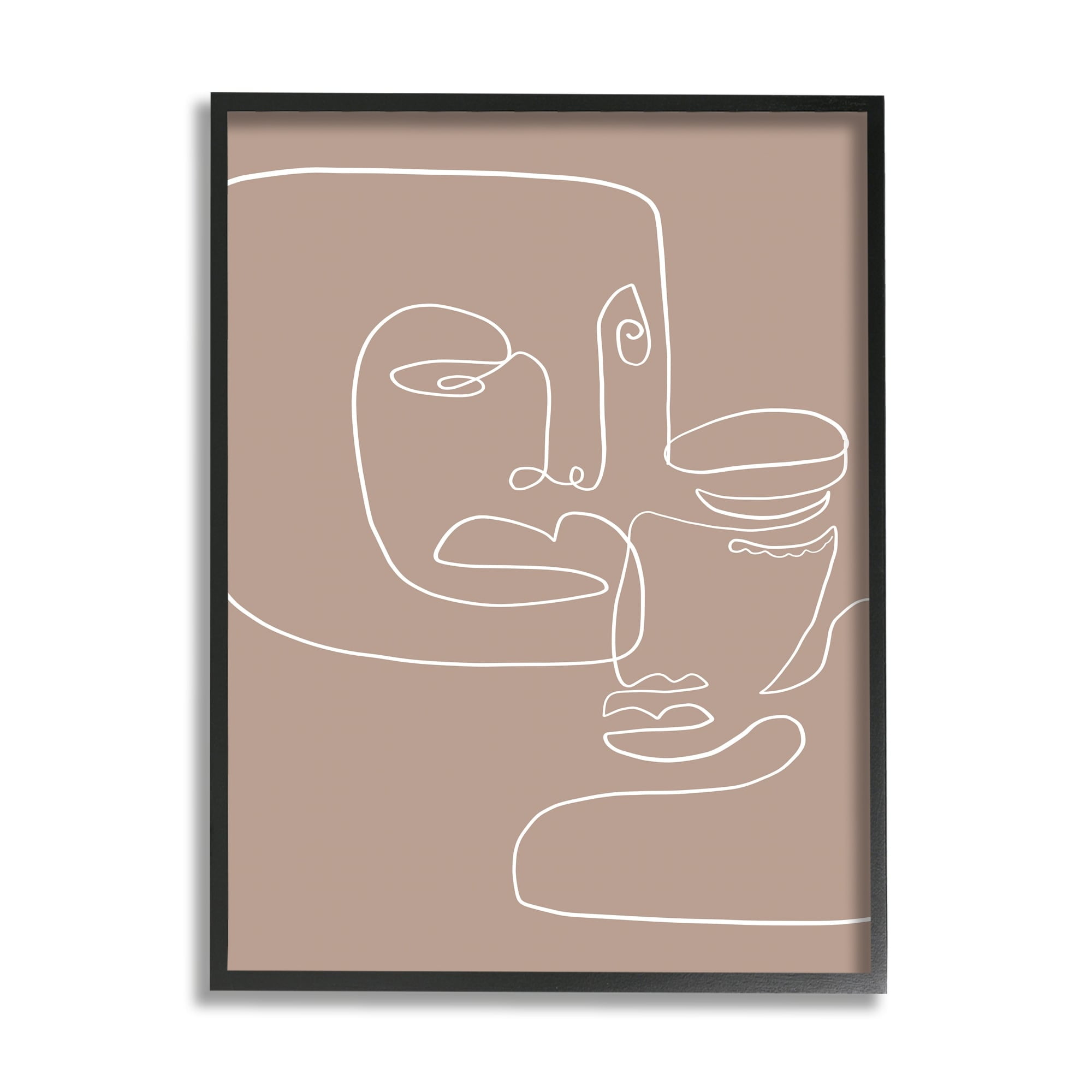 Stupell Industries Two Faces Single Line Drawing Brown Beige Abstract Graphic Art Black Framed Art Print Wall Art, 11x14, by Design Fabrikken