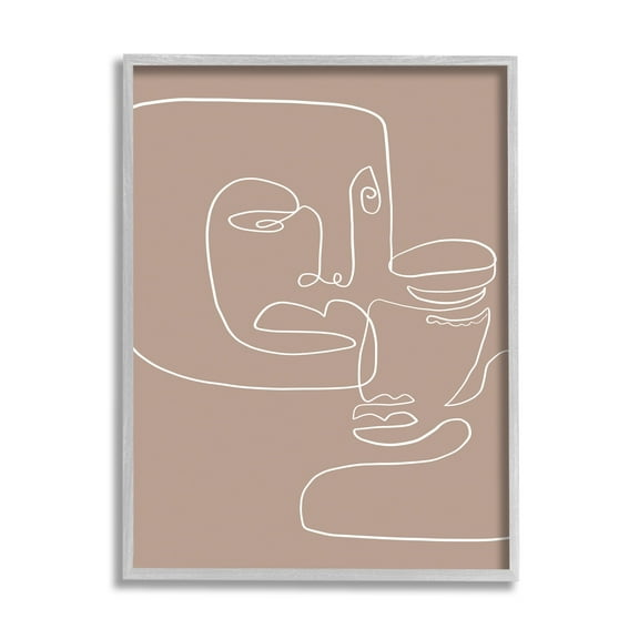 Stupell Industries Two Faces Single Line Drawing Brown Beige Abstract Graphic Art Gray Framed Art Print Wall Art, 24x30, by Design Fabrikken