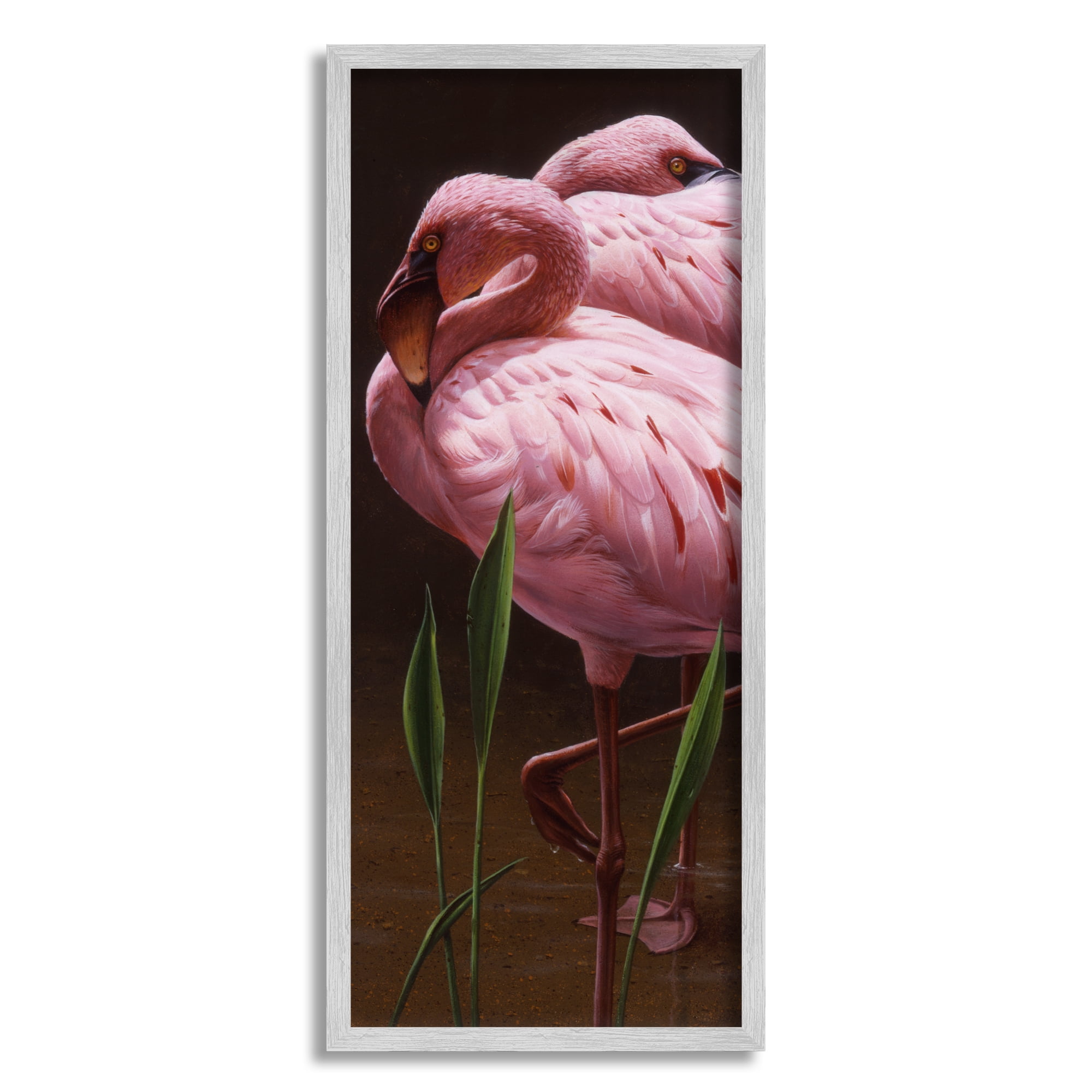 Stupell Industries Two Flamingos Pond Nature Animals & Insects Painting Gray Framed Art Print Wall Art