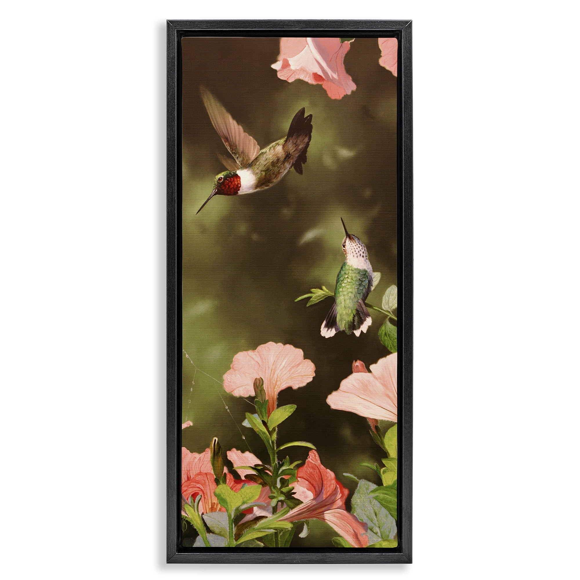 Stupell Industries Two Fluttering Hummingbirds Animals Photography Black Floater Framed Canvas Art Print Wall Art, 11 x 25