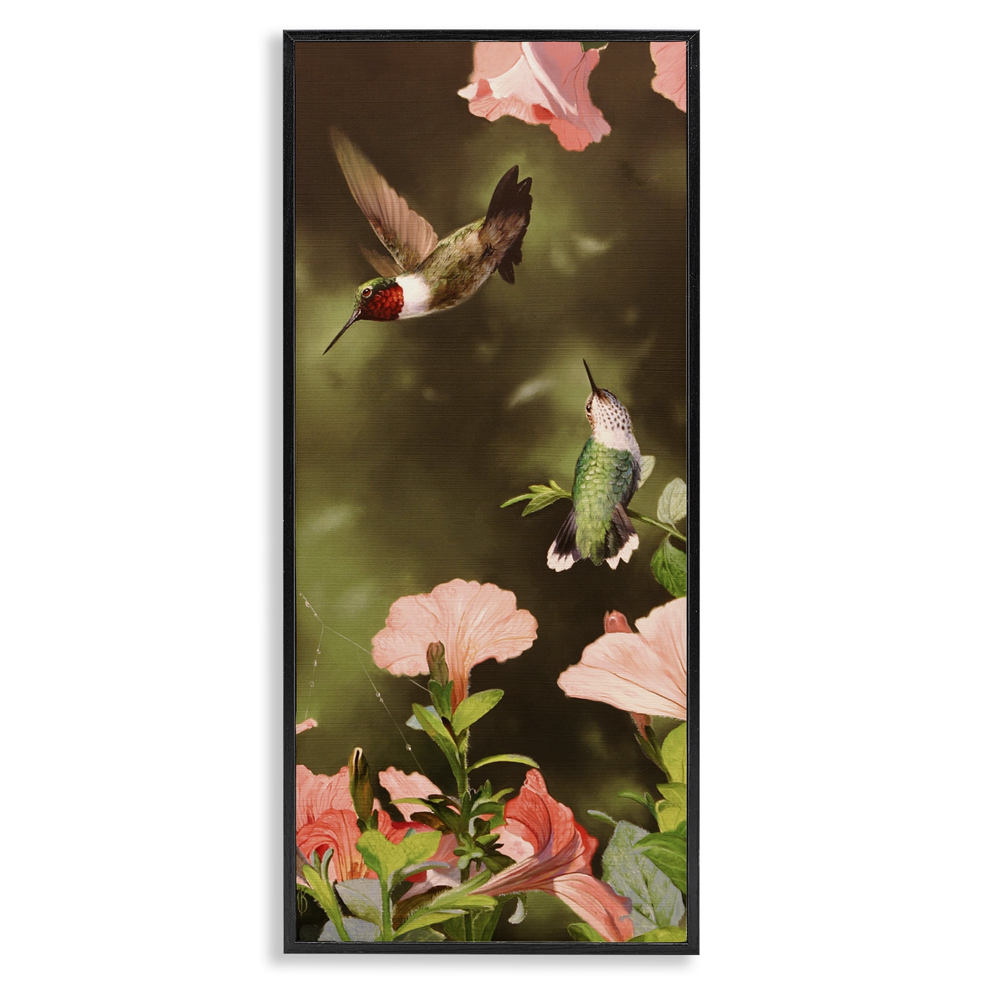 Stupell Industries Two Fluttering Hummingbirds Animals Photography Black Framed Art Print Wall Art, 13 x 30