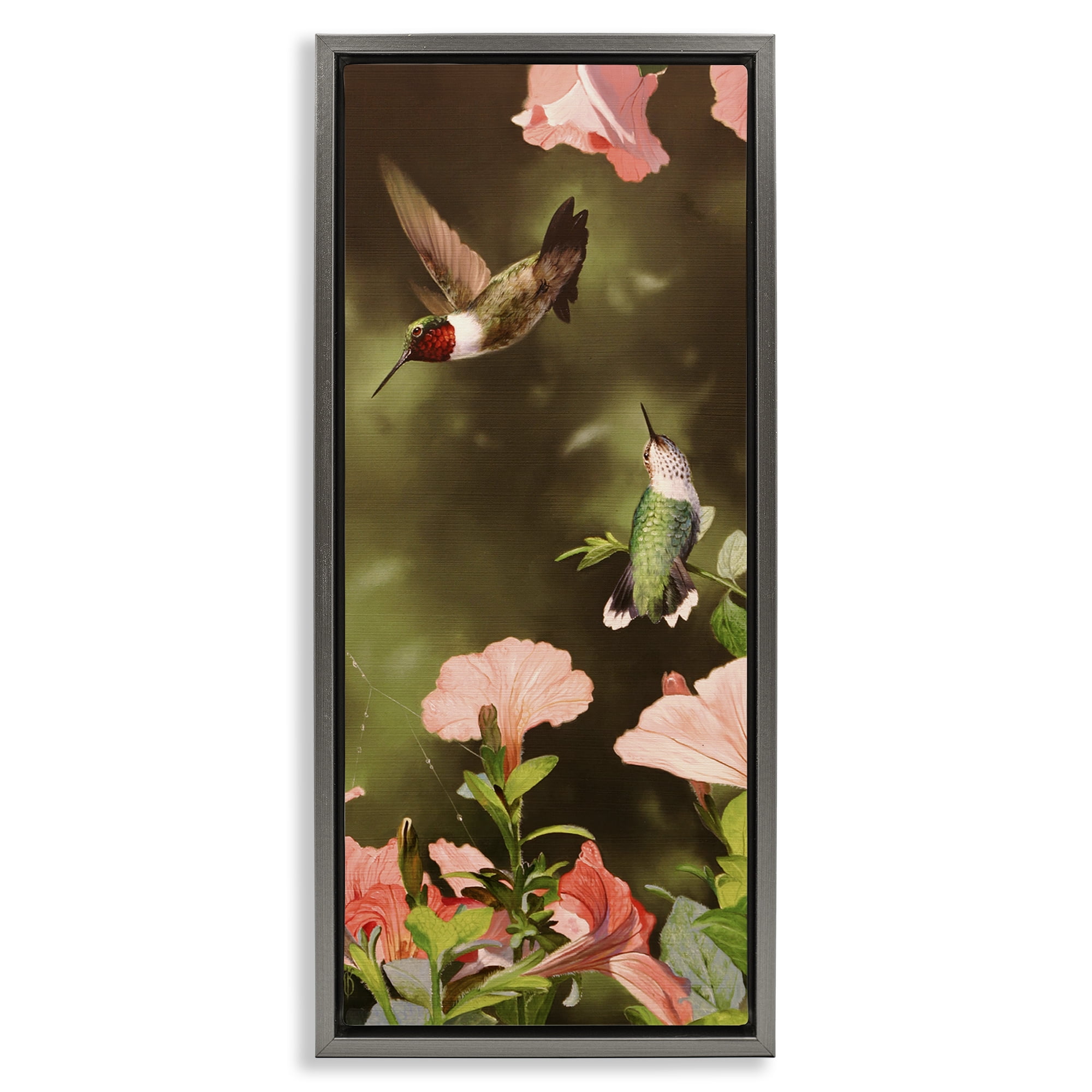 Stupell Industries Two Fluttering Hummingbirds Animals Photography Gray Floater Framed Canvas Art Print Wall Art, 14 x 31