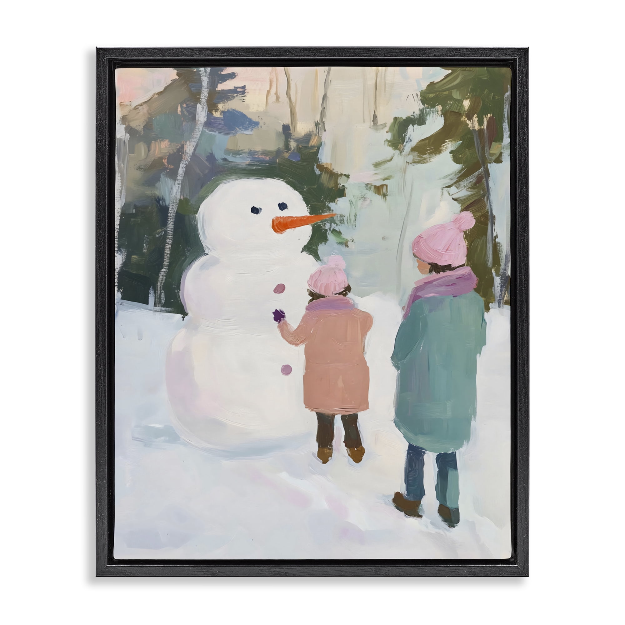 Stupell Industries Two Girls With Snowman Black Framed Floater Canvas Wall Art, design by The Prints Vibe