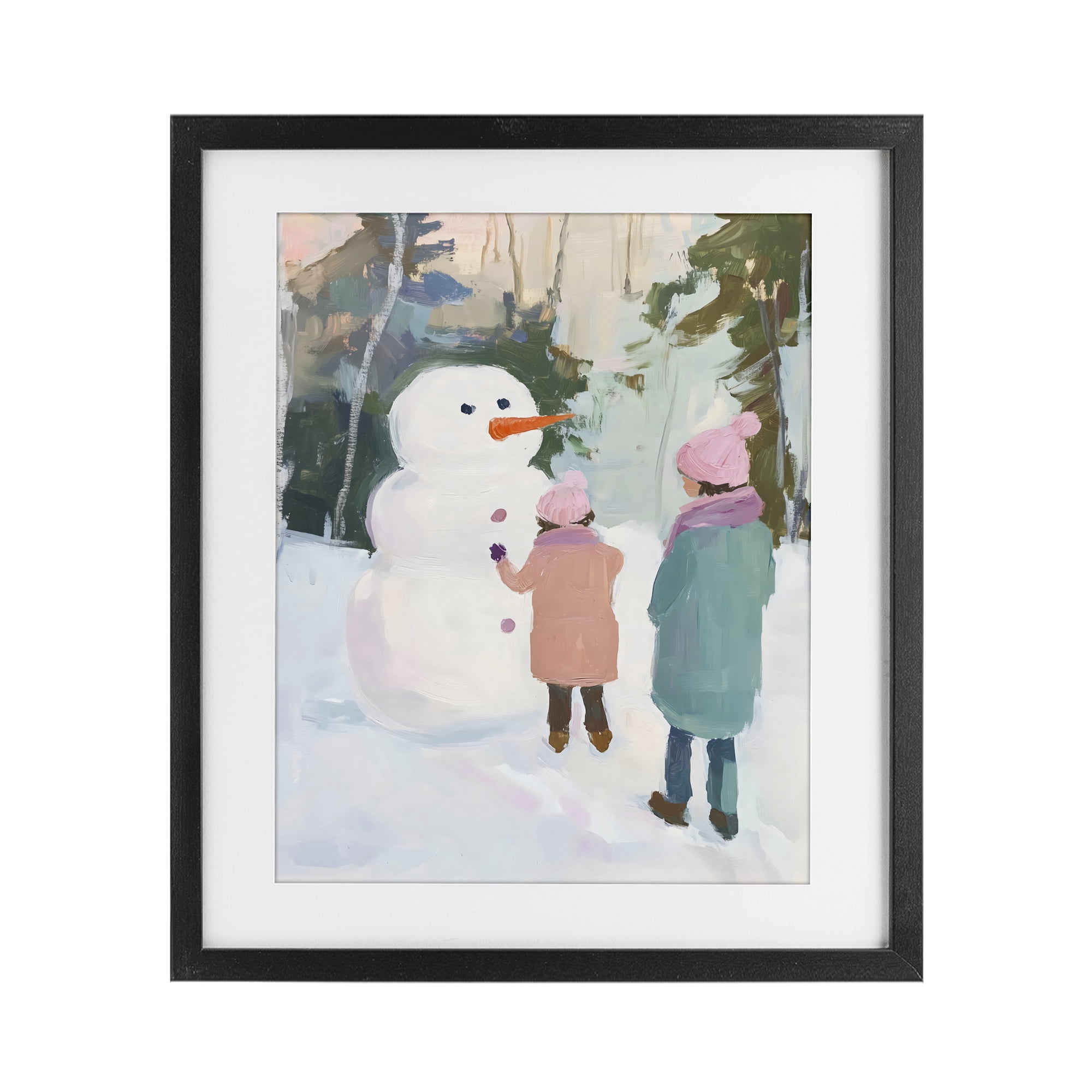 Stupell Industries Two Girls With Snowman Black Framed Print Under Glass, design by The Prints Vibe