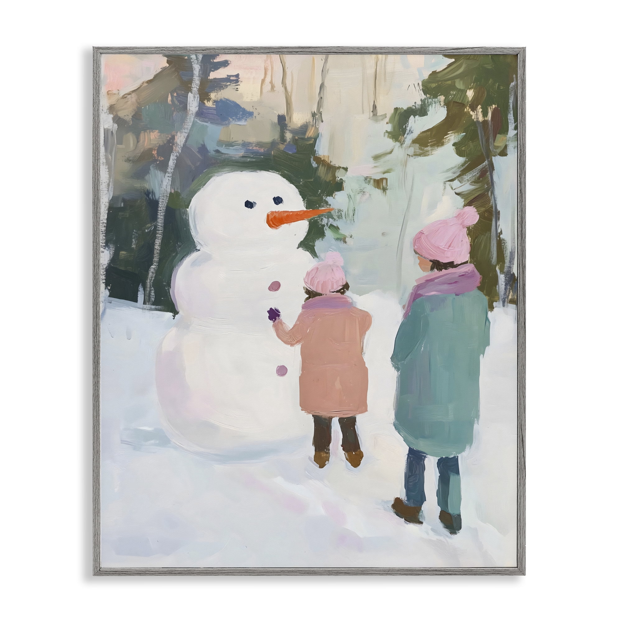 Stupell Industries Two Girls With Snowman Gray Framed Giclee Art, design by The Prints Vibe