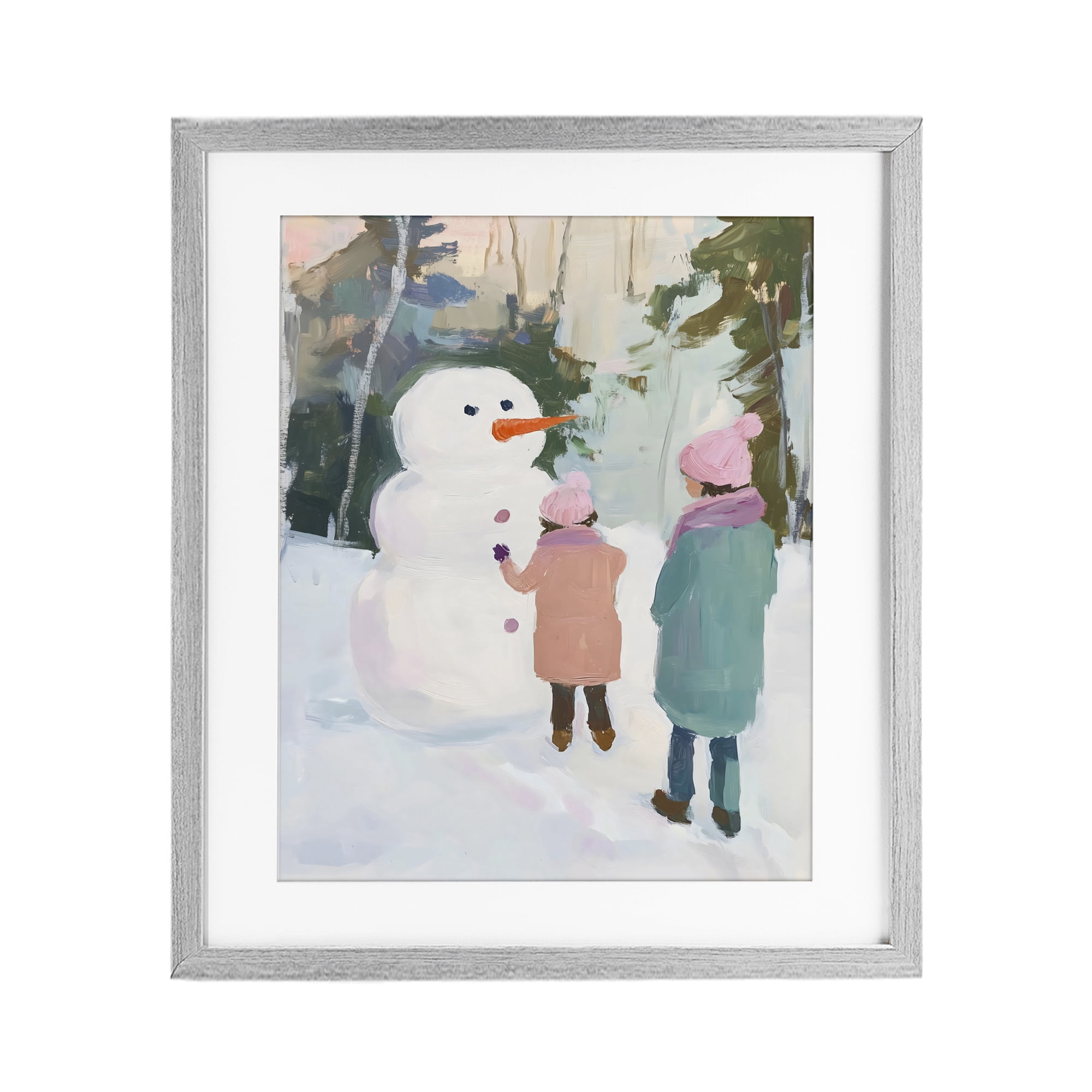 Stupell Industries Two Girls With Snowman Gray Framed Print Under Glass, design by The Prints Vibe