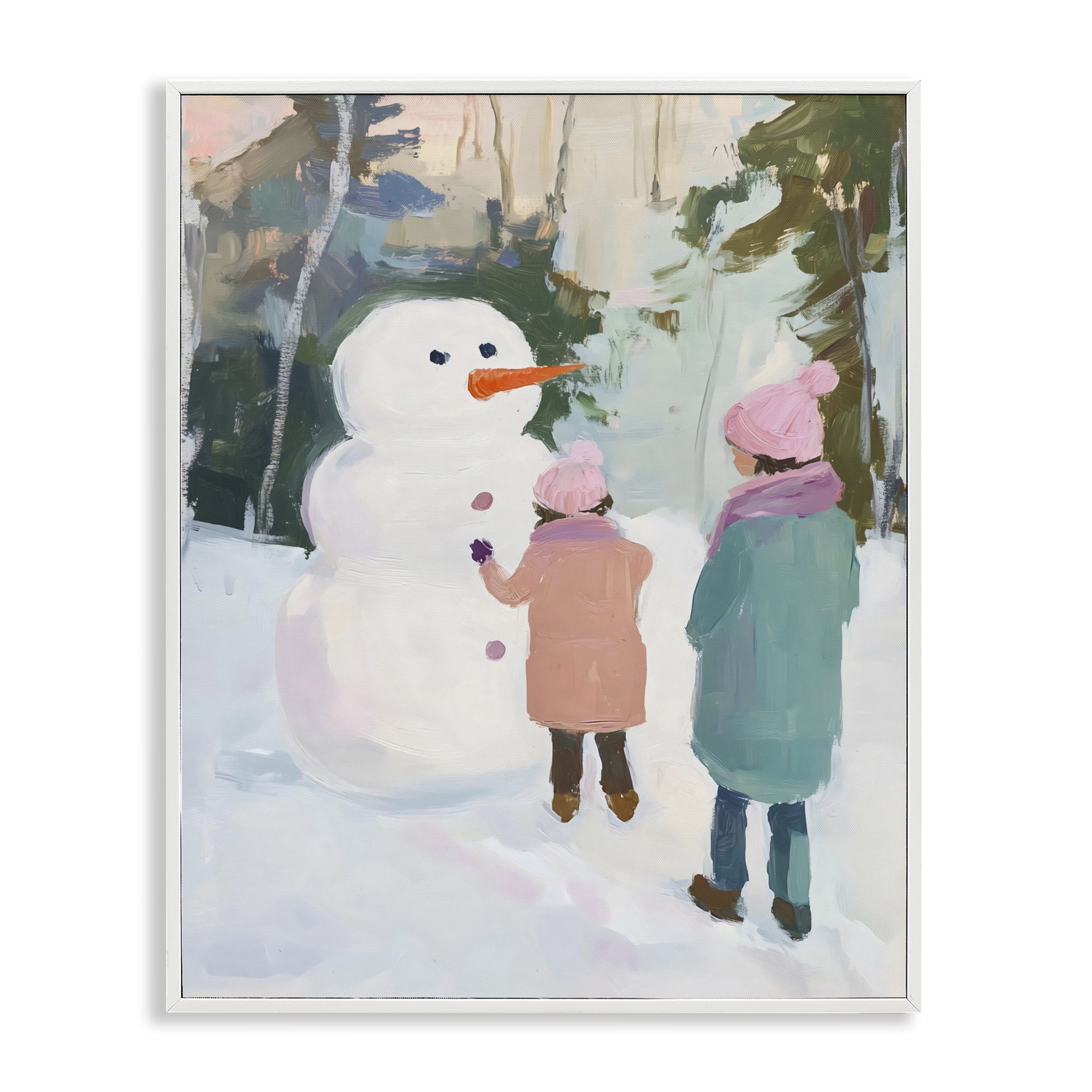 Stupell Industries Two Girls With Snowman White Framed Giclee Art, design by The Prints Vibe