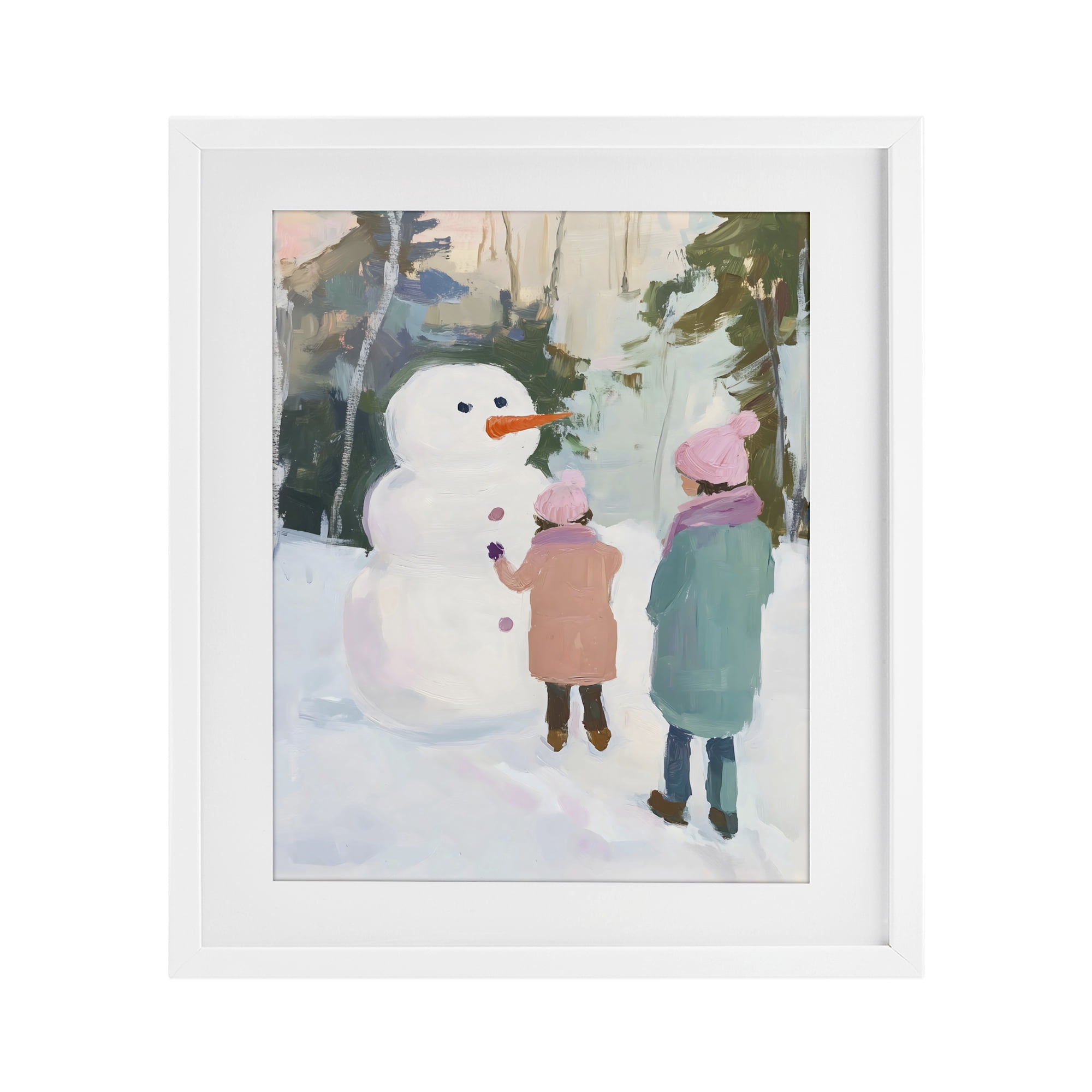 Stupell Industries Two Girls With Snowman White Framed Print Under Glass, design by The Prints Vibe