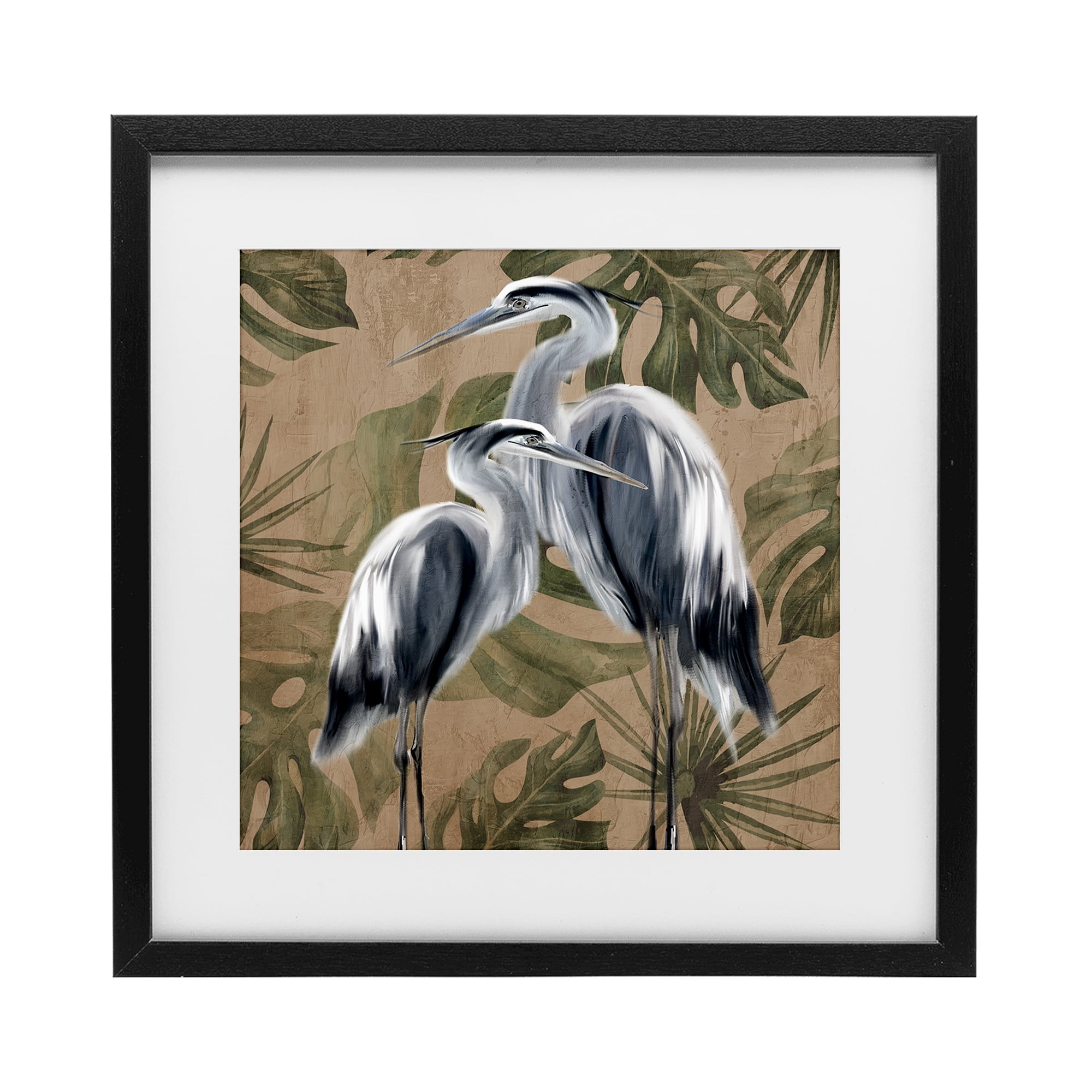 Stupell Industries Two Herons over Tropical Leaves Black Framed Print Under Glass, design by Kim Allen