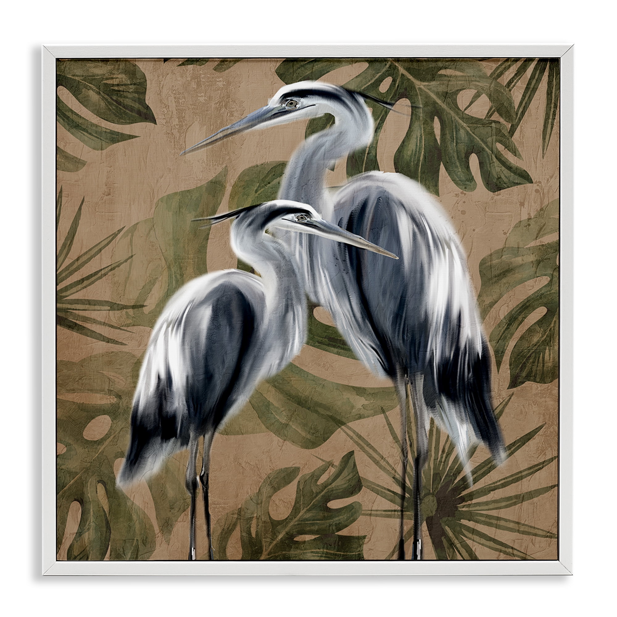 Stupell Industries Two Herons over Tropical Leaves White Framed Giclee Art, design by Kim Allen