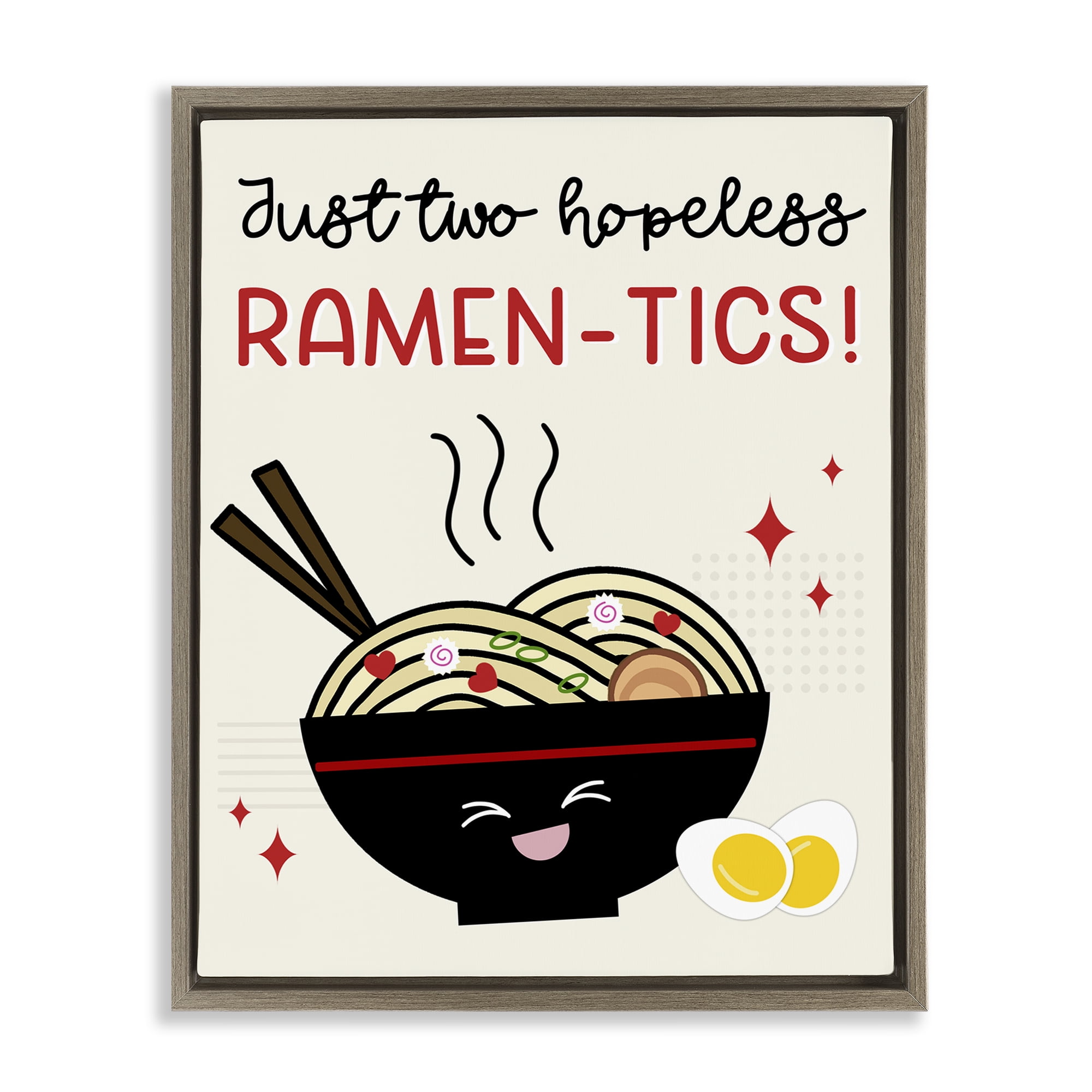 Stupell Industries Two Hopeless Ramen-tics Food & Beverage Painting Brown Floater Framed Canvas Art Print Wall Art, 17 x 21