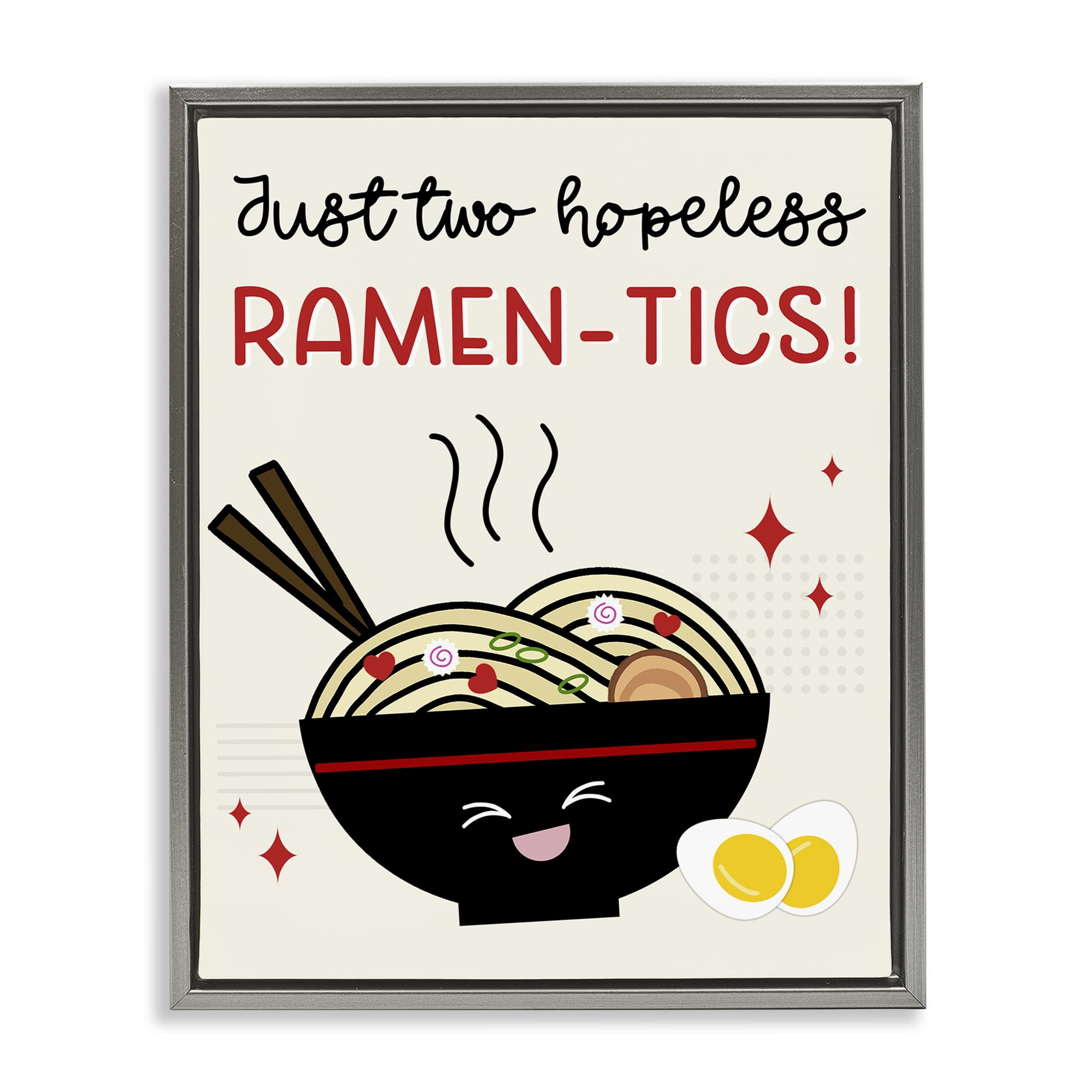 Stupell Industries Two Hopeless Ramen-tics Food & Beverage Painting Gray Floater Framed Canvas Art Print Wall Art, 25 x 31