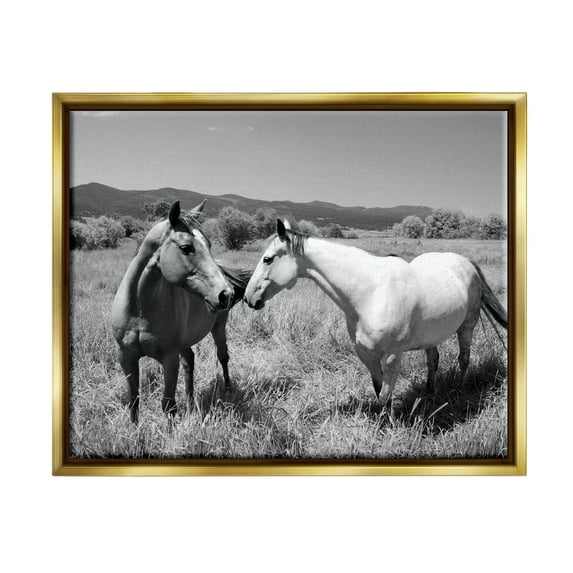 Stupell Industries Two Horses Photography Landscape Photography Gold Floater Framed Canvas Art Print Wall Art, 31 x 25