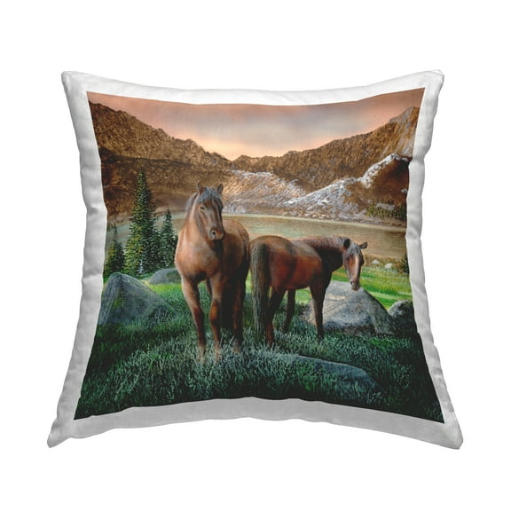 Stupell Industries Two Horses by Mountain Decorative Printed Throw Pillow Design by Kevin Daniel.