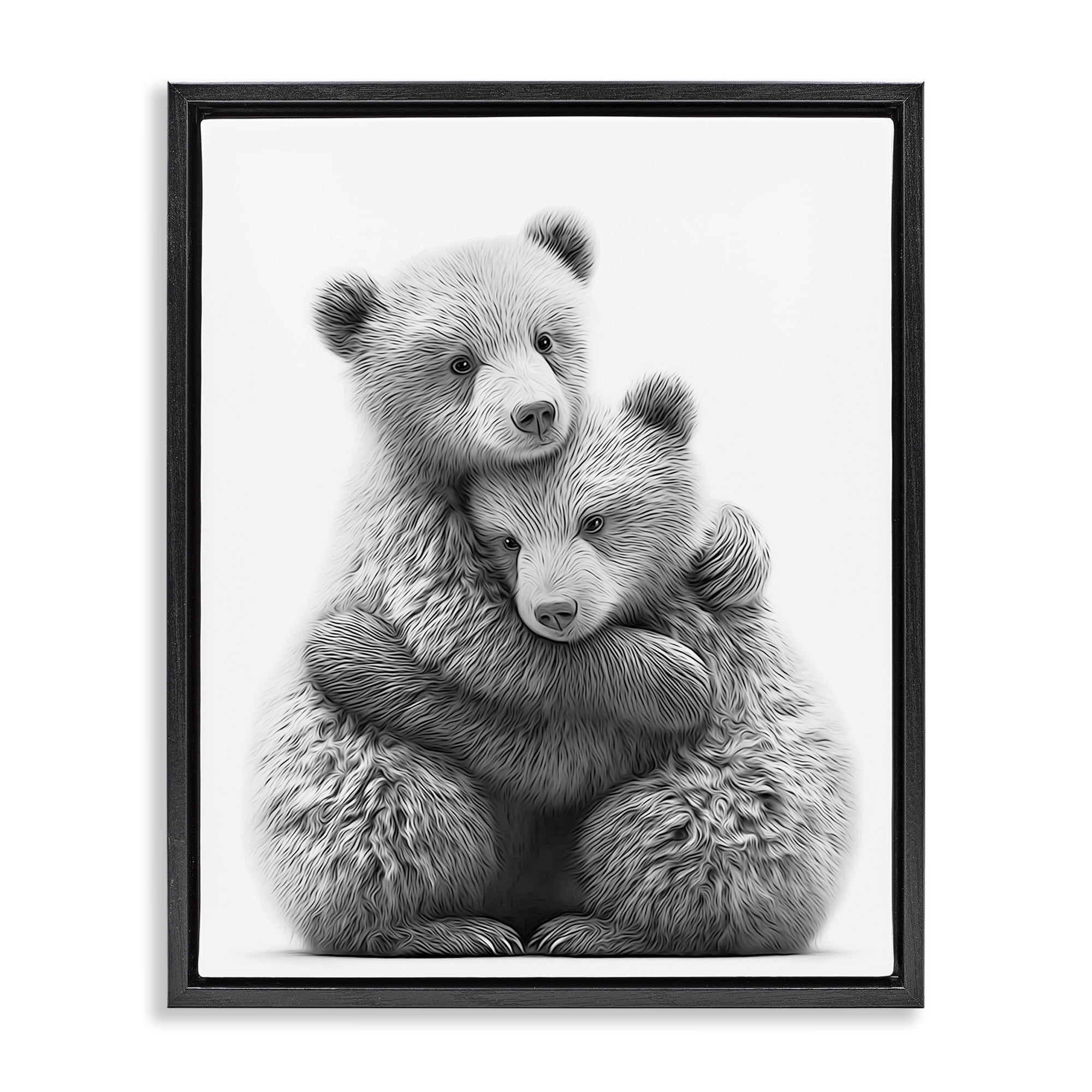 Stupell Industries Two Hugging Bears Animals & Insects Painting Black Floater Framed Art Print Wall Art, 17 x 21