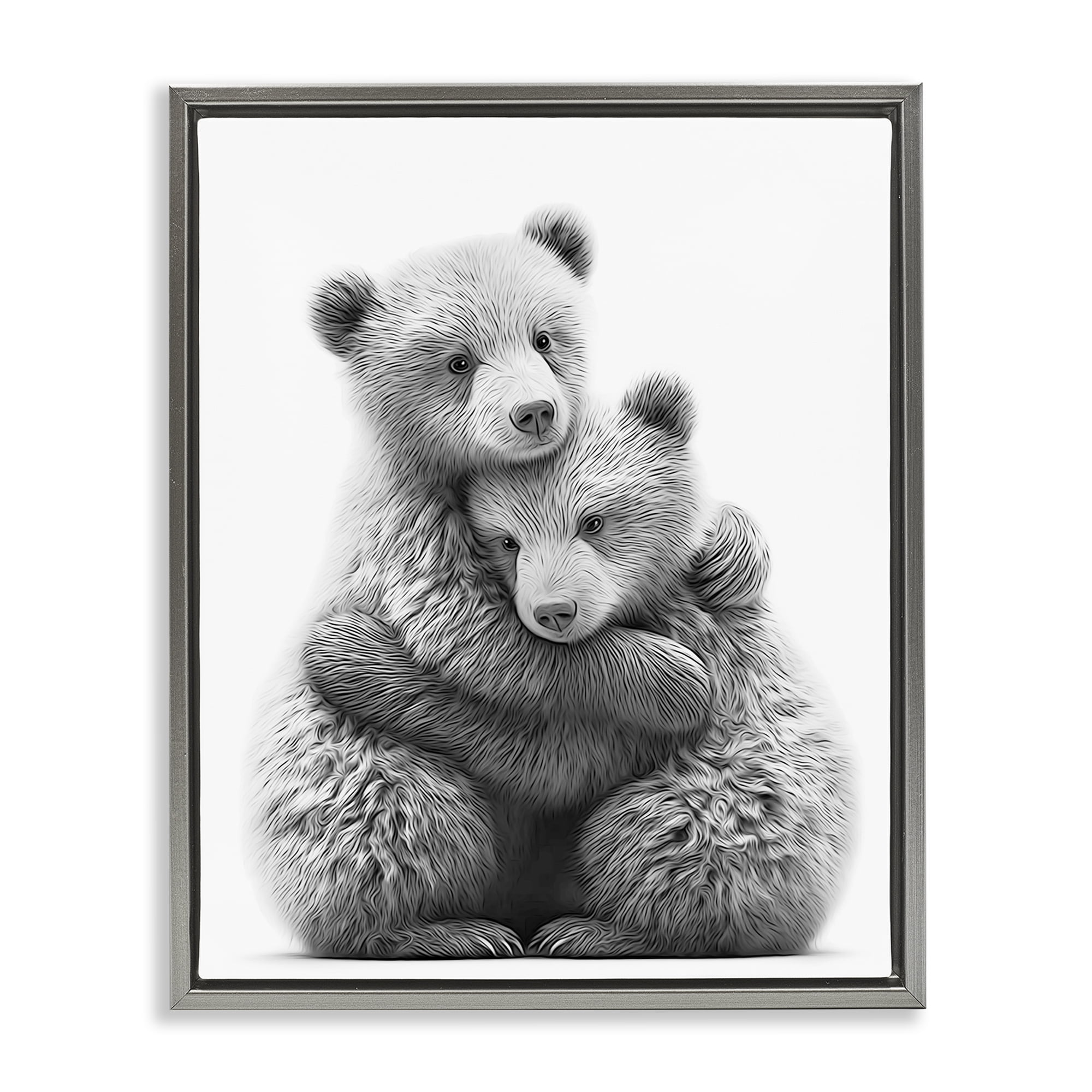 Stupell Industries Two Hugging Bears Animals & Insects Painting Gray Floater Framed Art Print Wall Art, 17 x 21