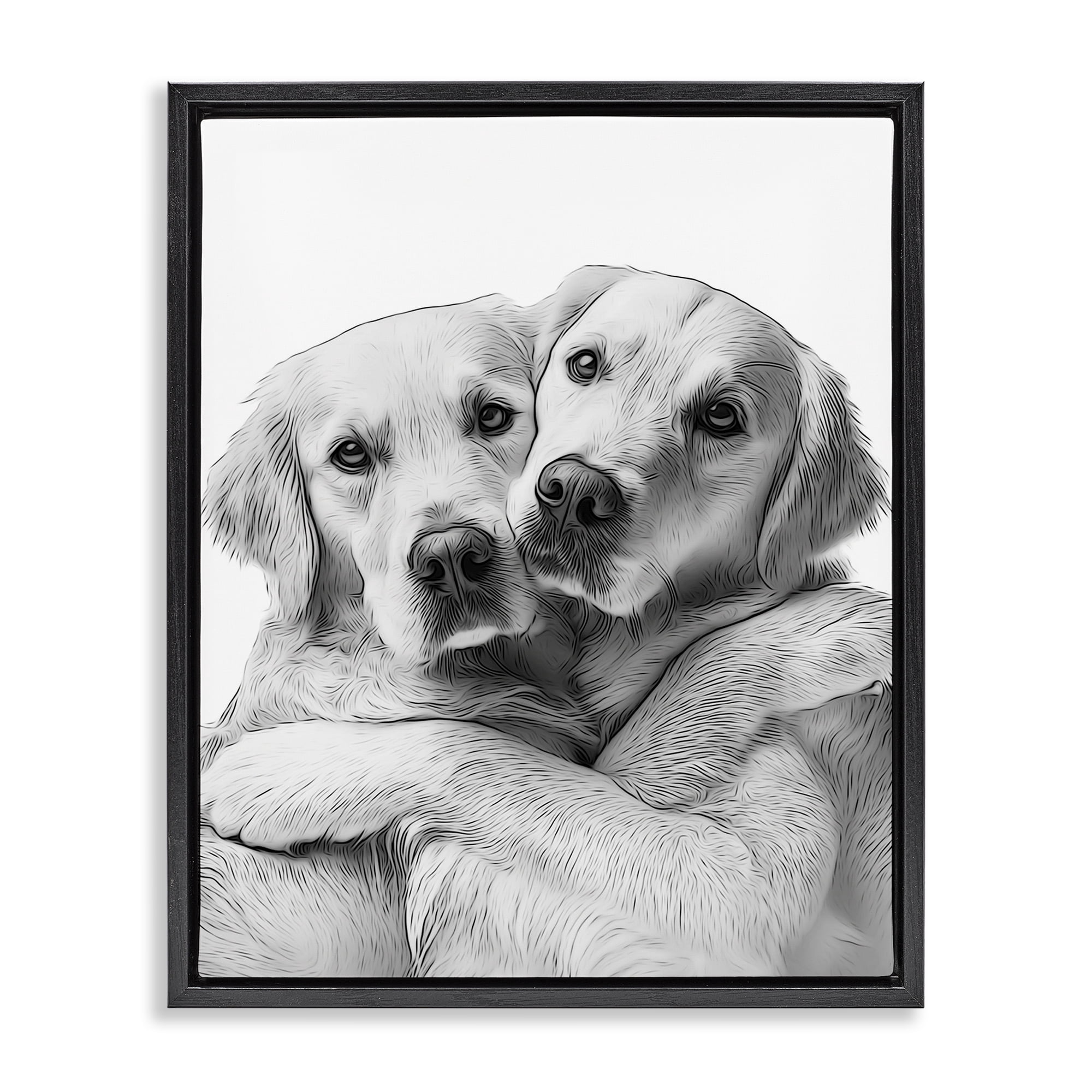 Stupell Industries Two Hugging Dogs Animals & Insects Painting Black Floater Framed Art Print Wall Art, 17 x 21