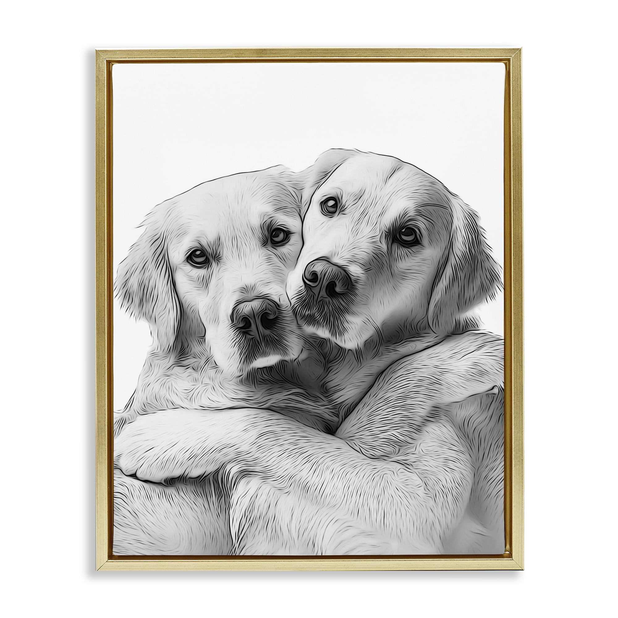 Stupell Industries Two Hugging Dogs Animals & Insects Painting Gold Floater Framed Art Print Wall Art, 25 x 31