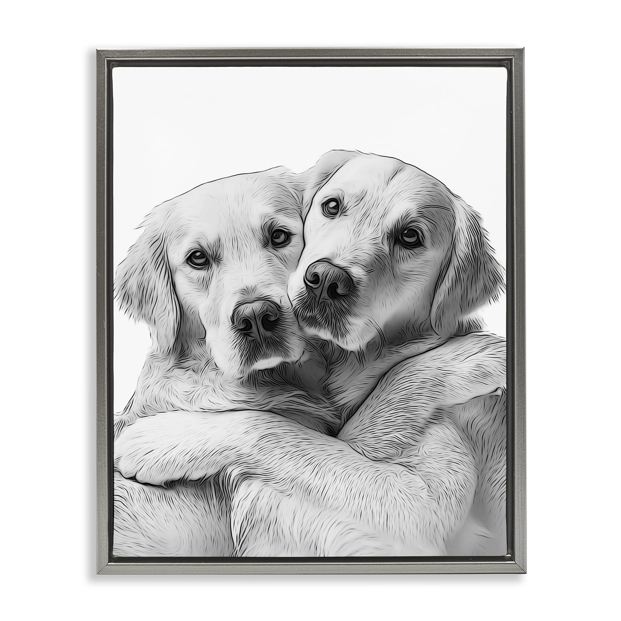 Stupell Industries Two Hugging Dogs Animals & Insects Painting Gray Floater Framed Art Print Wall Art, 25 x 31