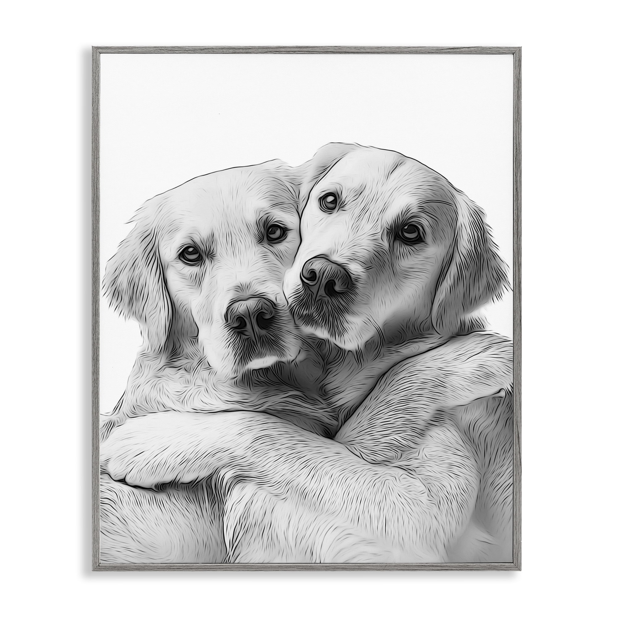 Stupell Industries Two Hugging Dogs Animals & Insects Painting Gray Framed Art Print Wall Art, 16 x 20