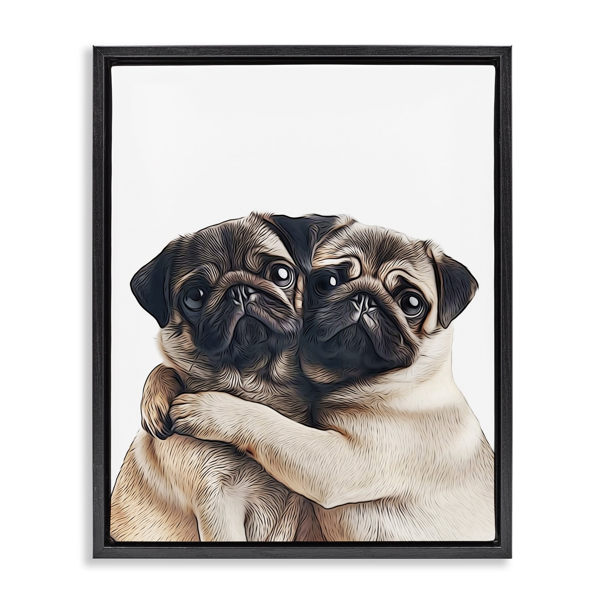 Stupell Industries Two Hugging Pugs Animals & Insects Painting Black Floater Framed Art Print Wall Art, 25 x 31
