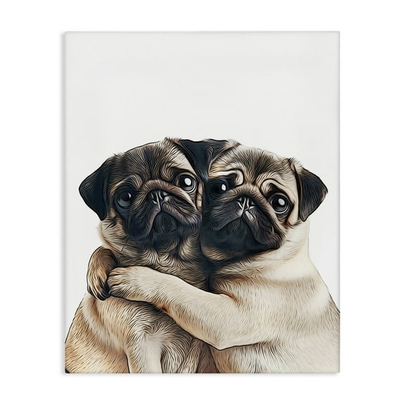 Stupell Industries Two Hugging Pugs Animals & Insects Painting Gallery Wrapped Canvas Art Print Wall Art, 16 x 20