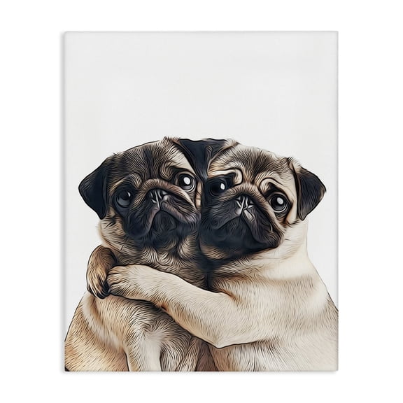 Stupell Industries Two Hugging Pugs Animals & Insects Painting Gallery Wrapped Canvas Art Print Wall Art, 24 x 30