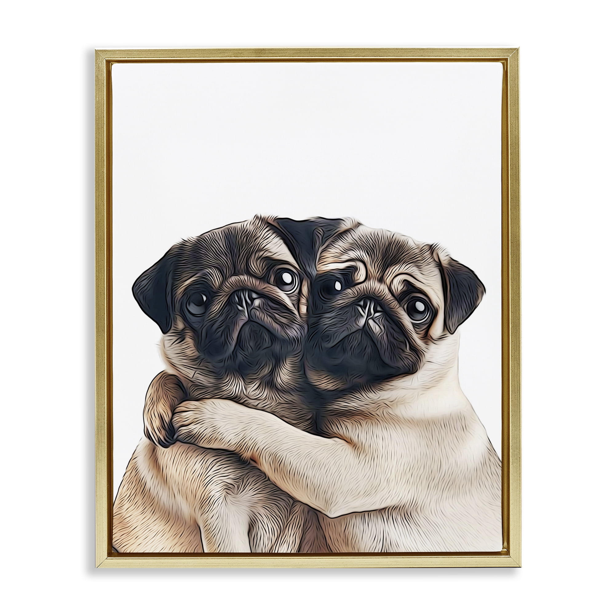Stupell Industries Two Hugging Pugs Animals & Insects Painting Gold Floater Framed Art Print Wall Art, 25 x 31
