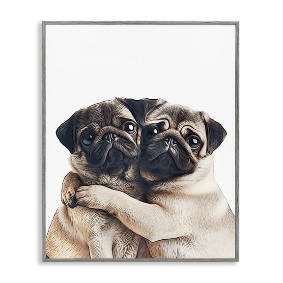 Stupell Industries Two Hugging Pugs Animals & Insects Painting Gray Framed Art Print Wall Art, 24 x 30