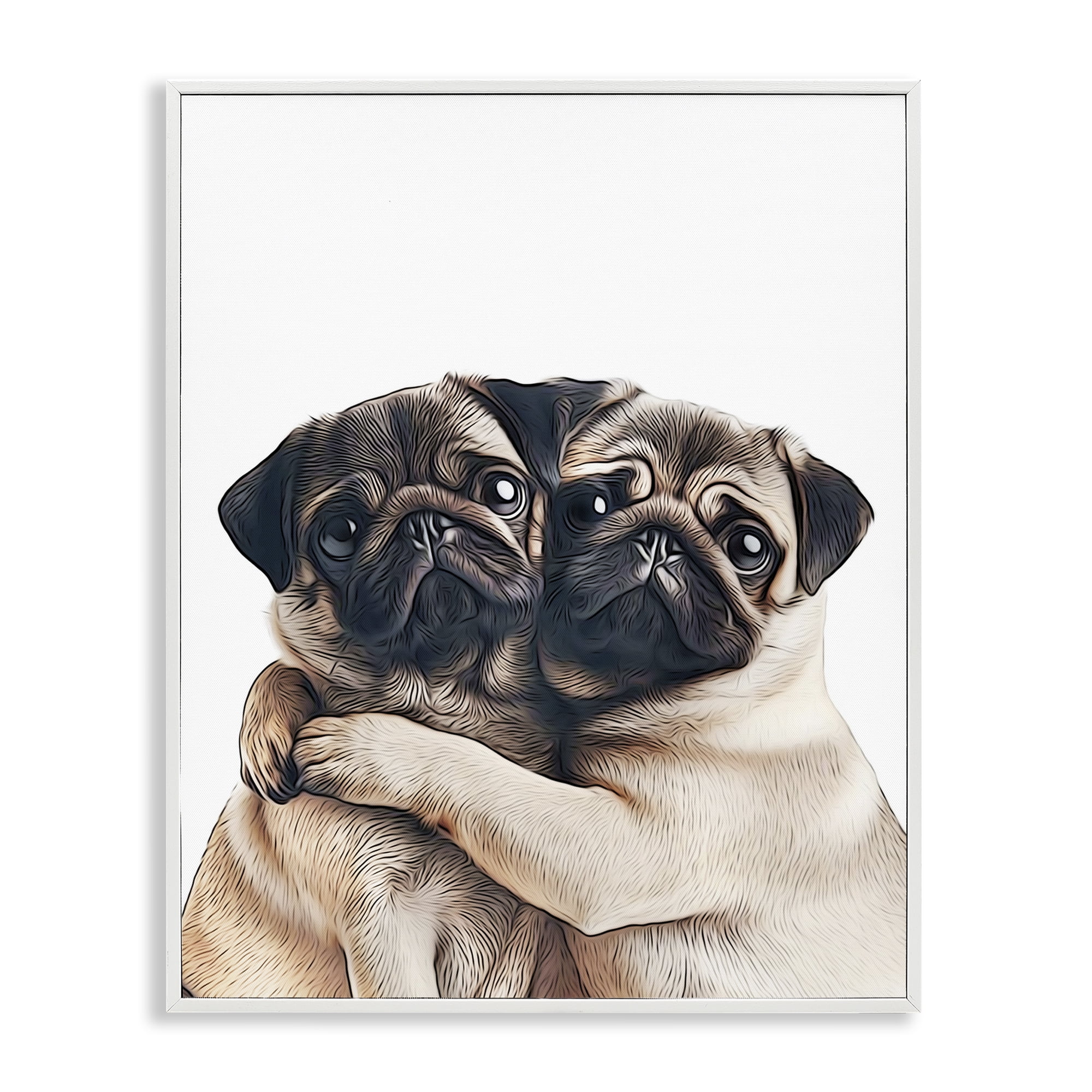 Stupell Industries Two Hugging Pugs Animals & Insects Painting White Framed Art Print Wall Art, 16 x 20