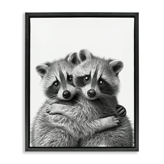 Stupell Industries Two Hugging Raccoons Animals & Insects Painting Black Floater Framed Art Print Wall Art, 17 x 21