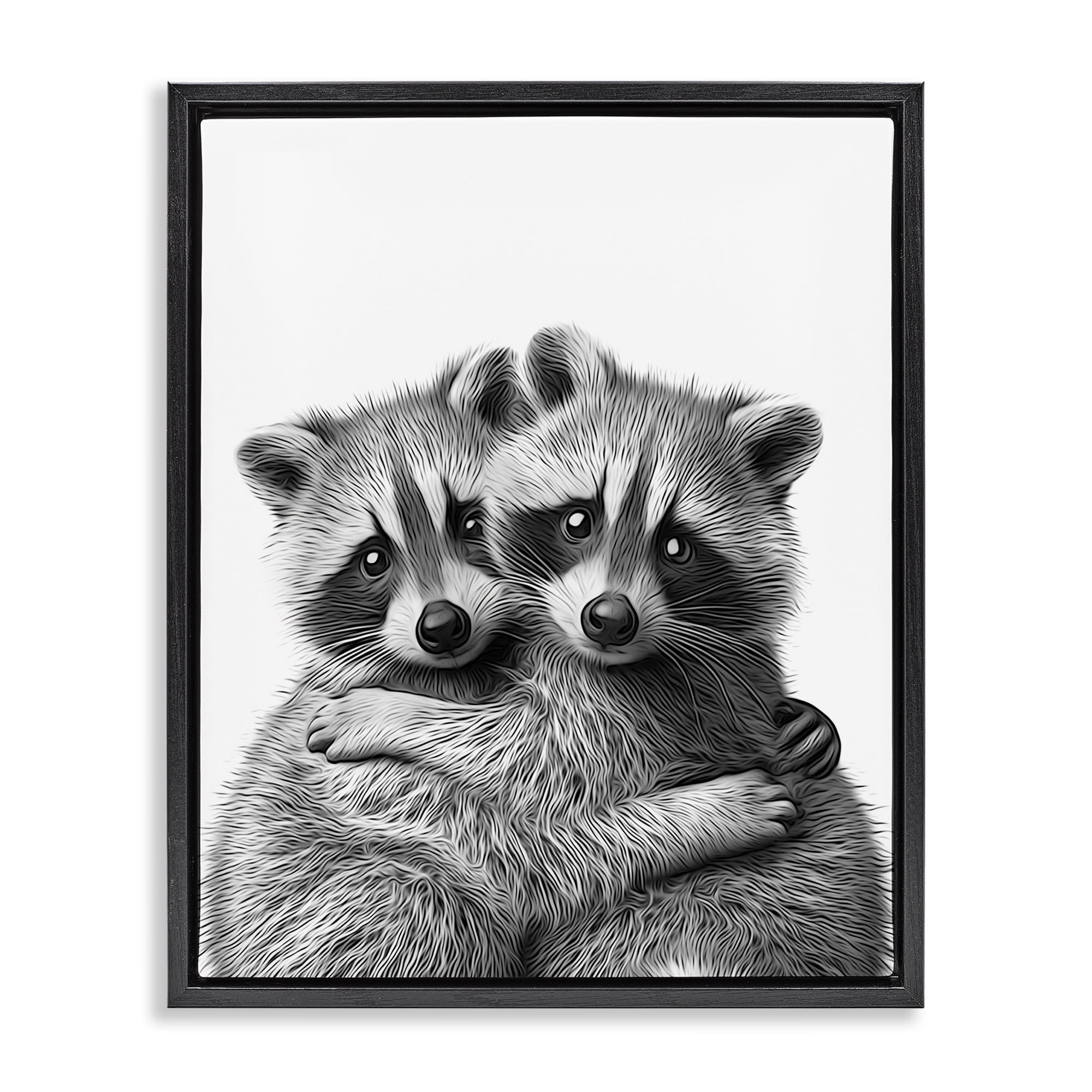 Stupell Industries Two Hugging Raccoons Animals & Insects Painting Black Floater Framed Art Print Wall Art, 25 x 31