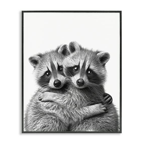 Stupell Industries Two Hugging Raccoons Animals & Insects Painting Black Framed Art Print Wall Art, 11 x 14