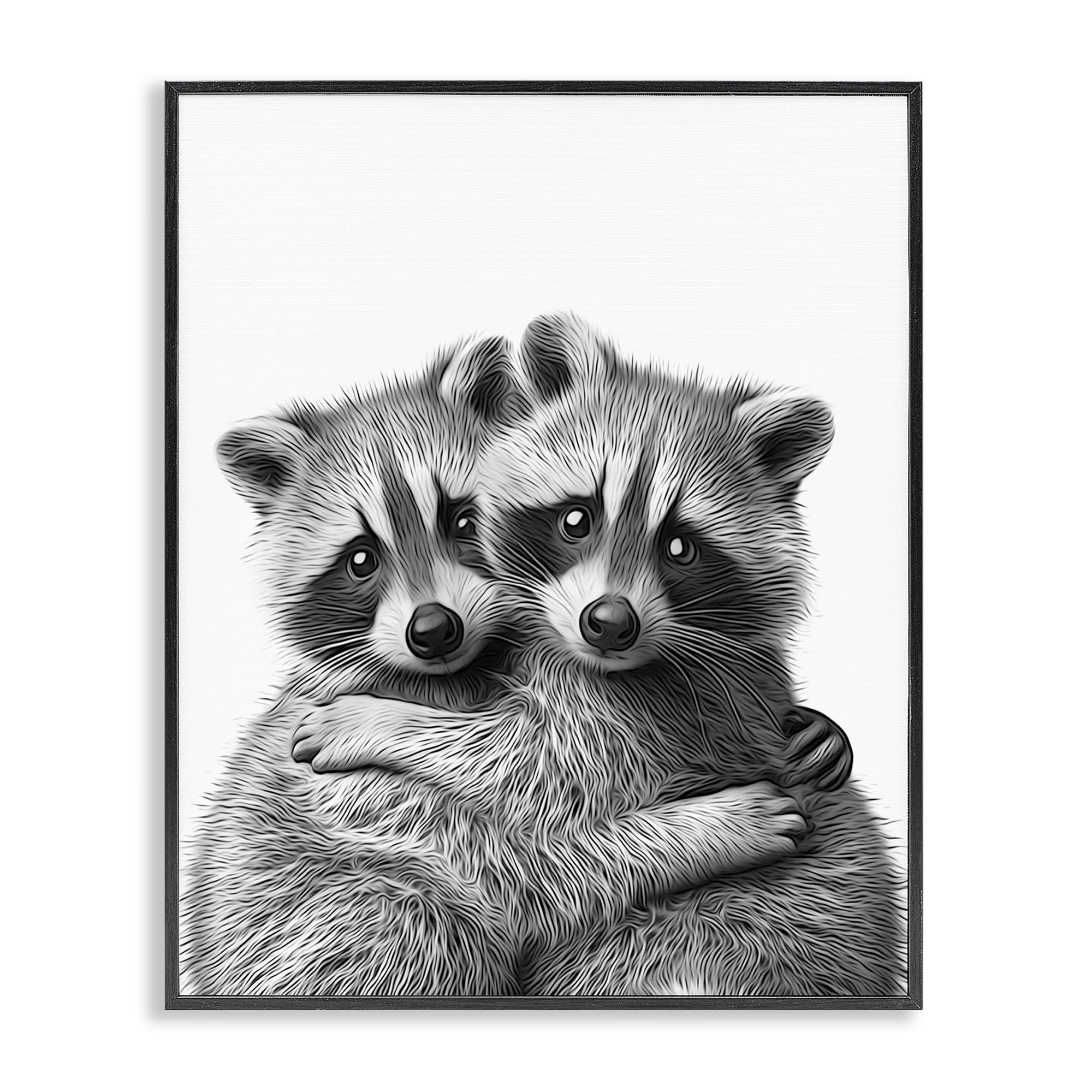 Stupell Industries Two Hugging Raccoons Animals & Insects Painting Black Framed Art Print Wall Art, 24 x 30