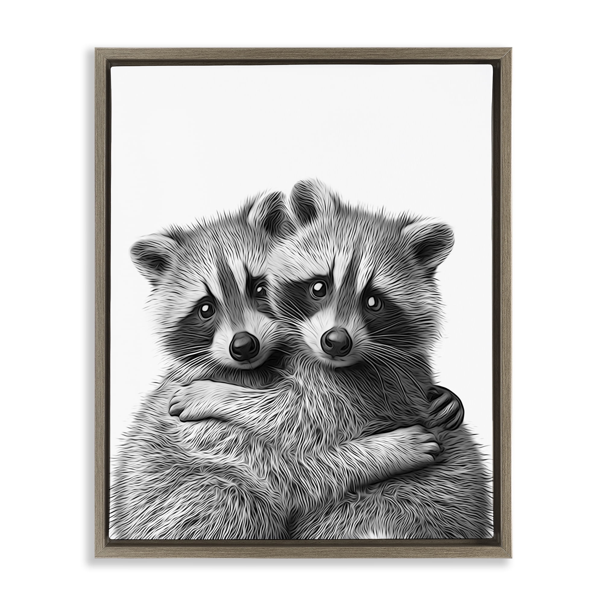 Stupell Industries Two Hugging Raccoons Animals & Insects Painting Brown Floater Framed Art Print Wall Art, 17 x 21