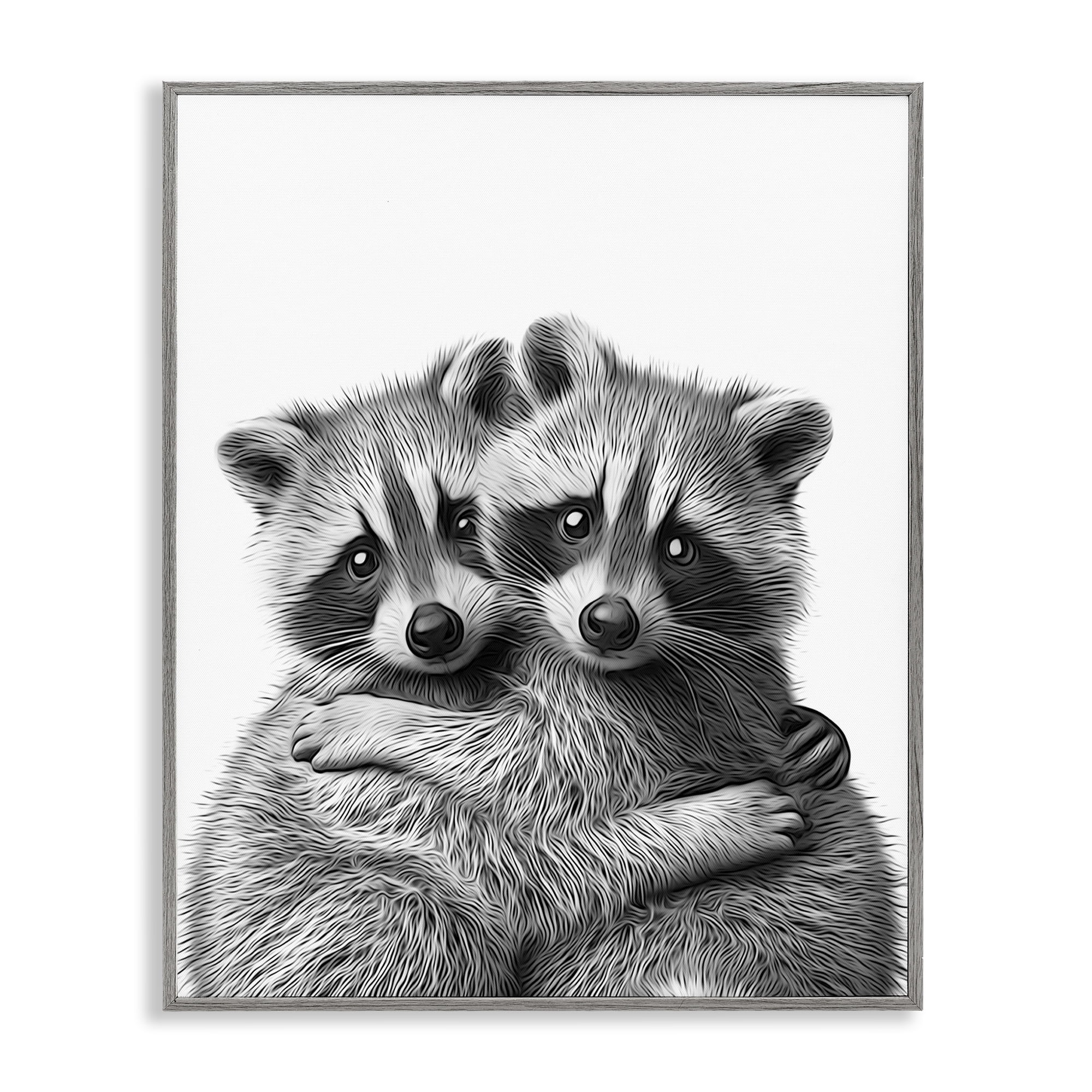 Stupell Industries Two Hugging Raccoons Animals & Insects Painting Gray Framed Art Print Wall Art, 11 x 14